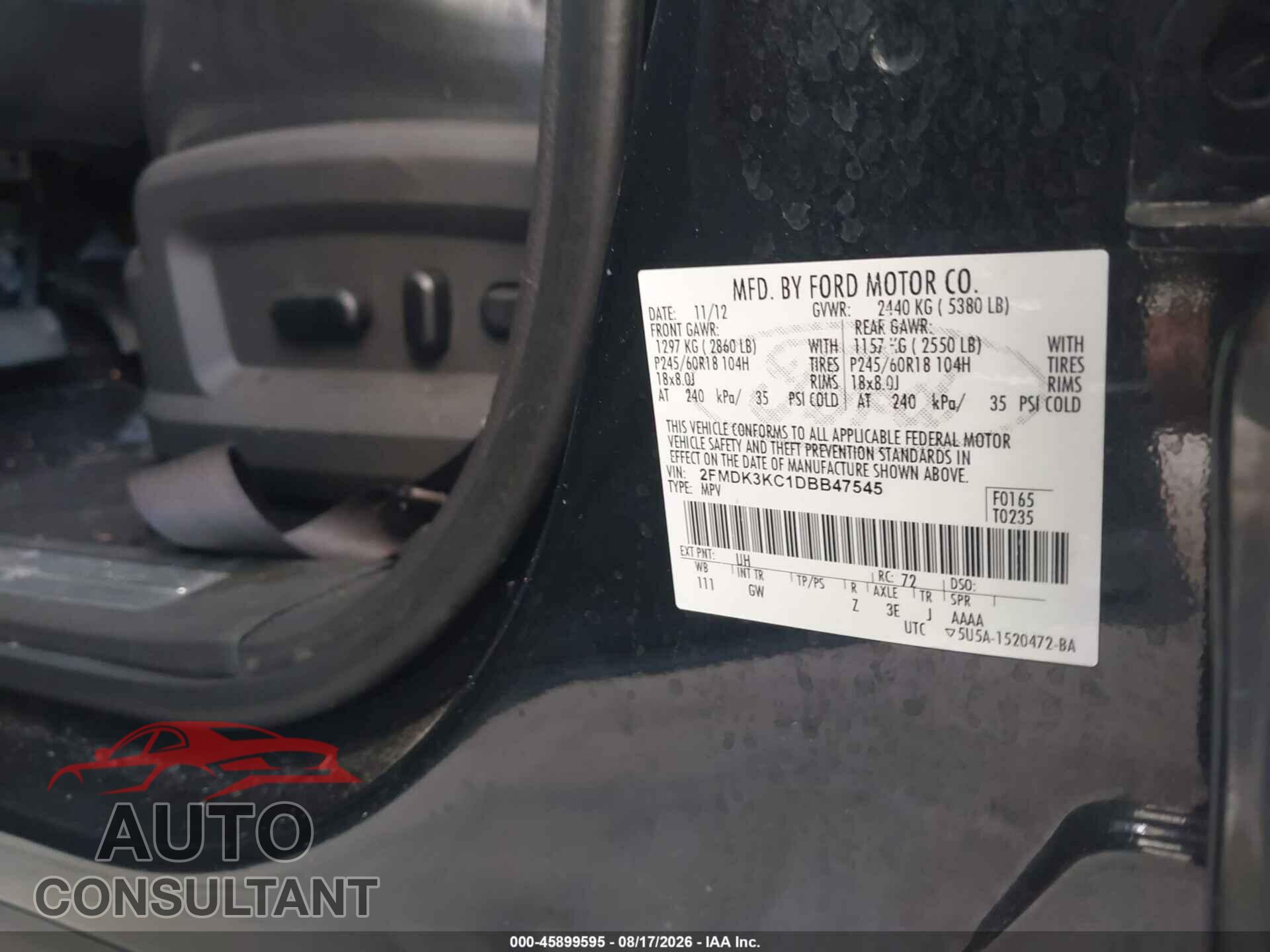 FORD EDGE 2013 - 2FMDK3KC1DBB47545