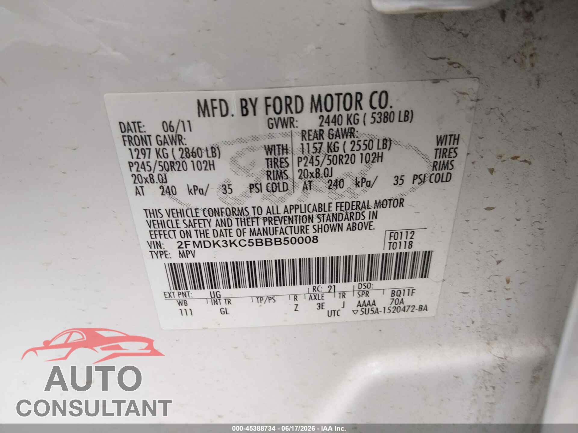 FORD EDGE 2011 - 2FMDK3KC5BBB50008