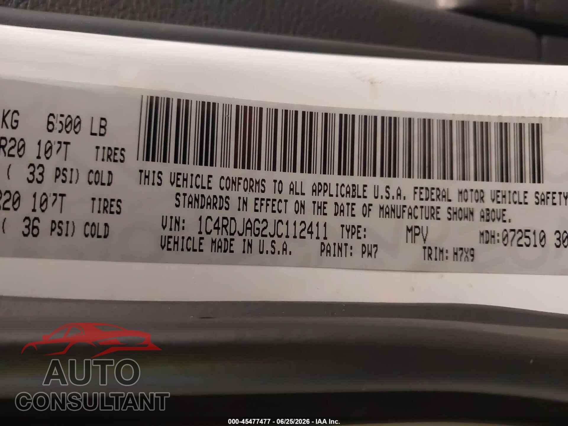 DODGE DURANGO 2018 - 1C4RDJAG2JC112411