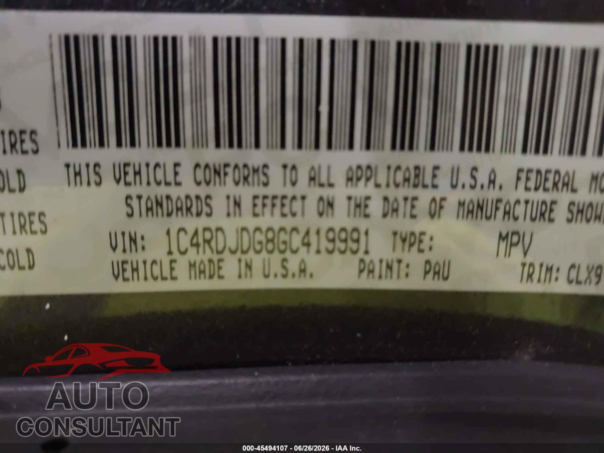 DODGE DURANGO 2016 - 1C4RDJDG8GC419991
