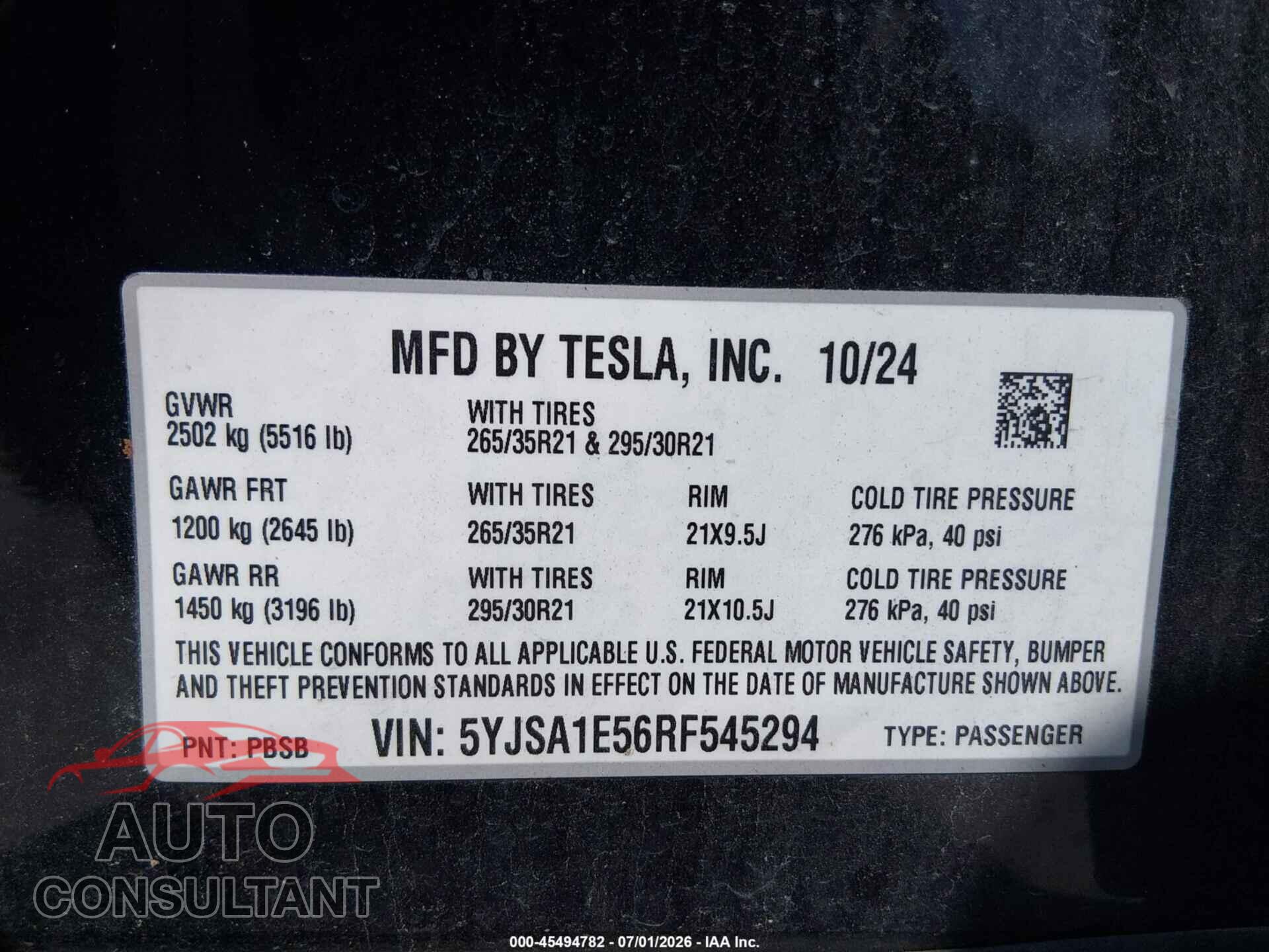 TESLA MODEL S 2024 - 5YJSA1E56RF545294