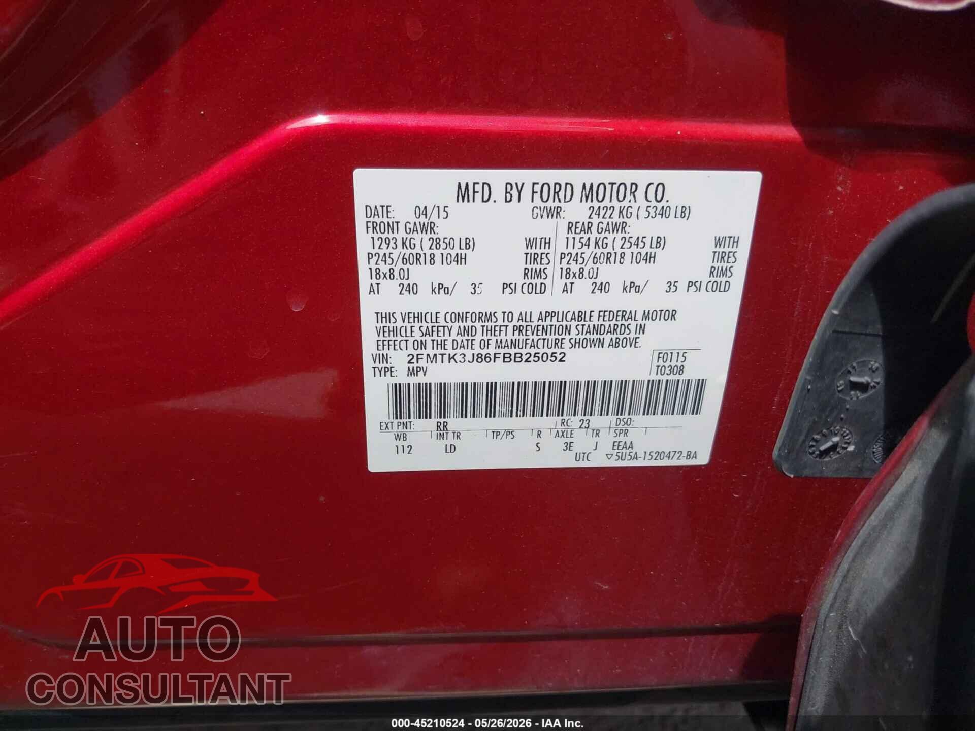 FORD EDGE 2015 - 2FMTK3J86FBB25052