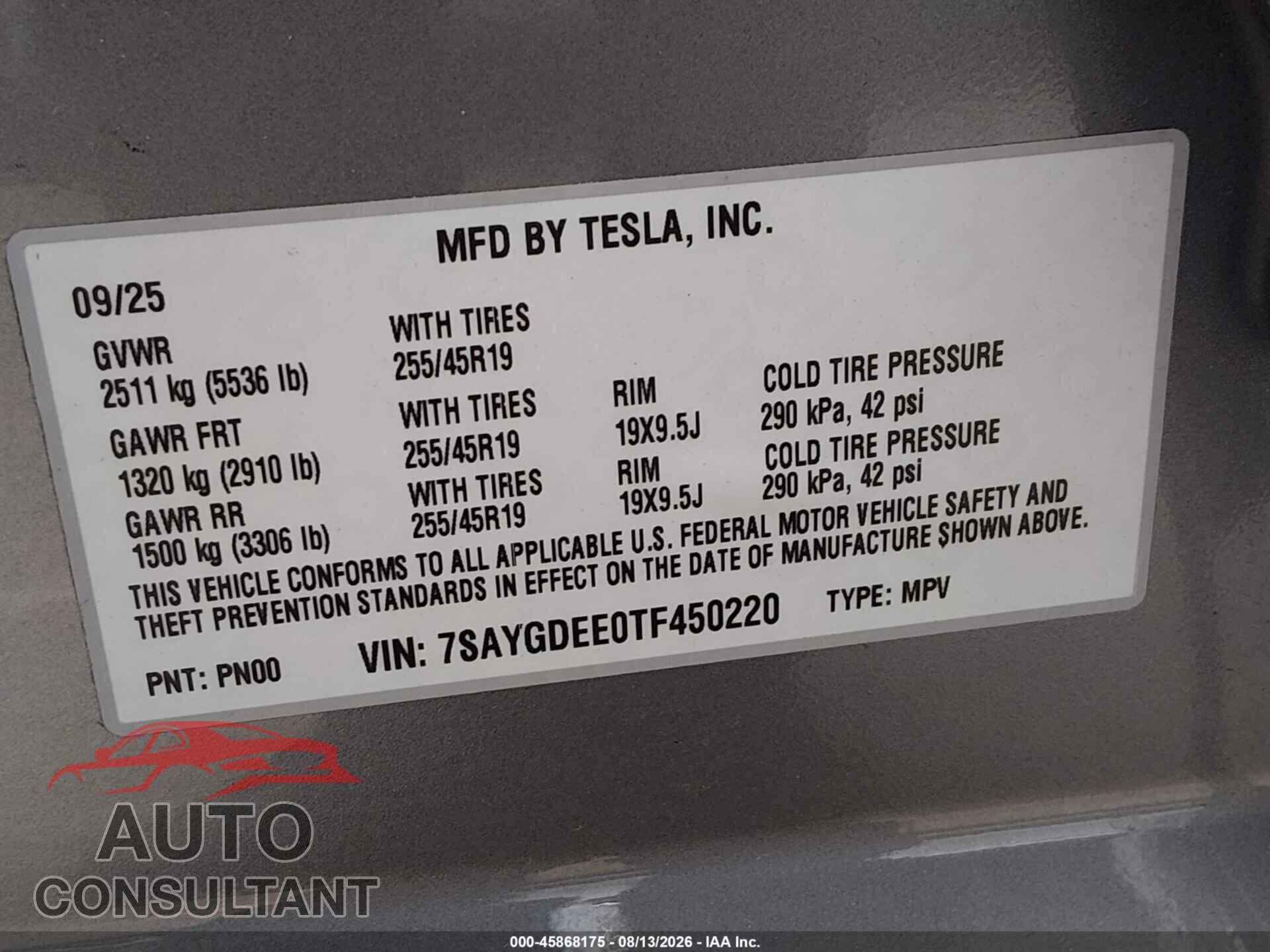 TESLA MODEL Y 2026 - 7SAYGDEE0TF450220
