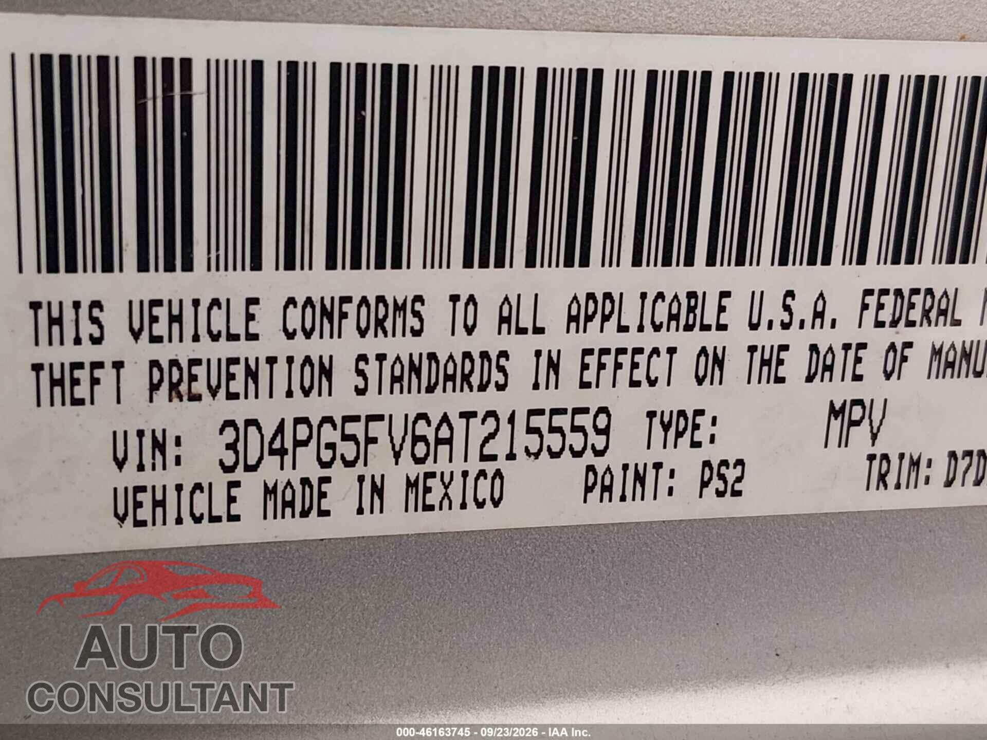 DODGE JOURNEY 2010 - 3D4PG5FV6AT215559