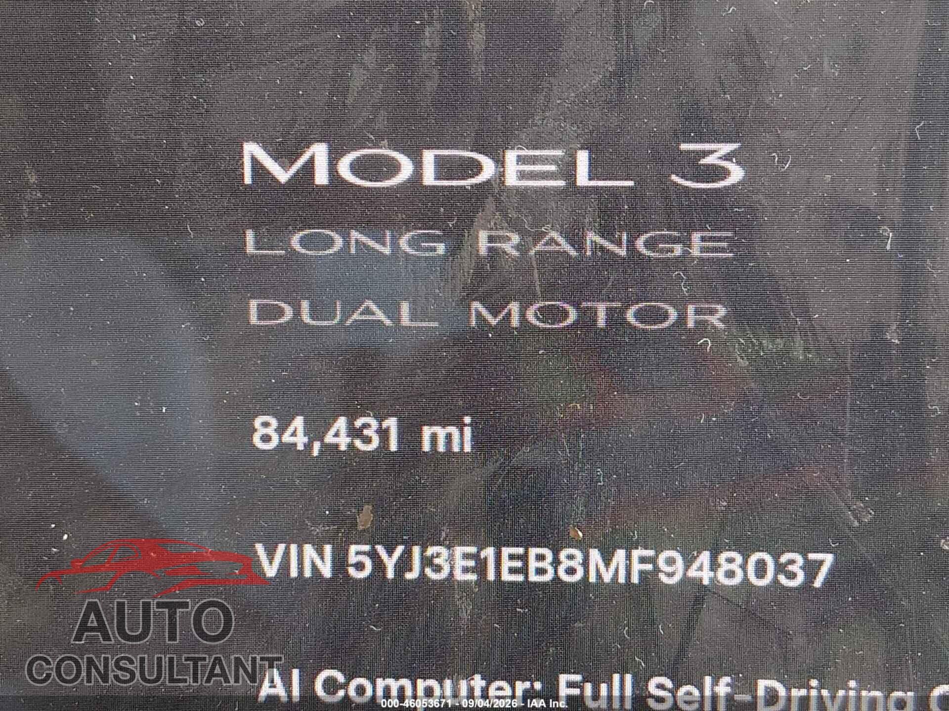 TESLA MODEL 3 2021 - 5YJ3E1EB8MF948037