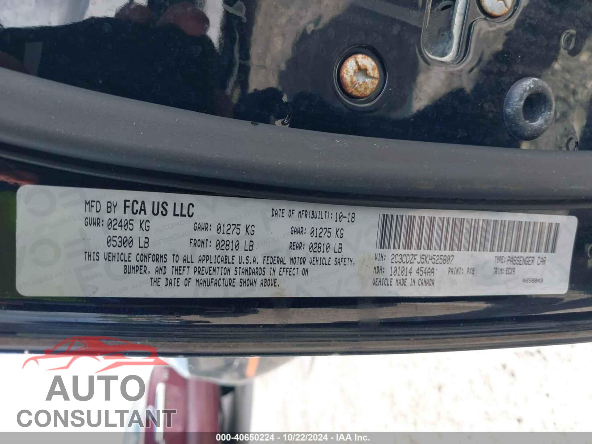 DODGE CHALLENGER 2019 - 2C3CDZFJ5KH525807