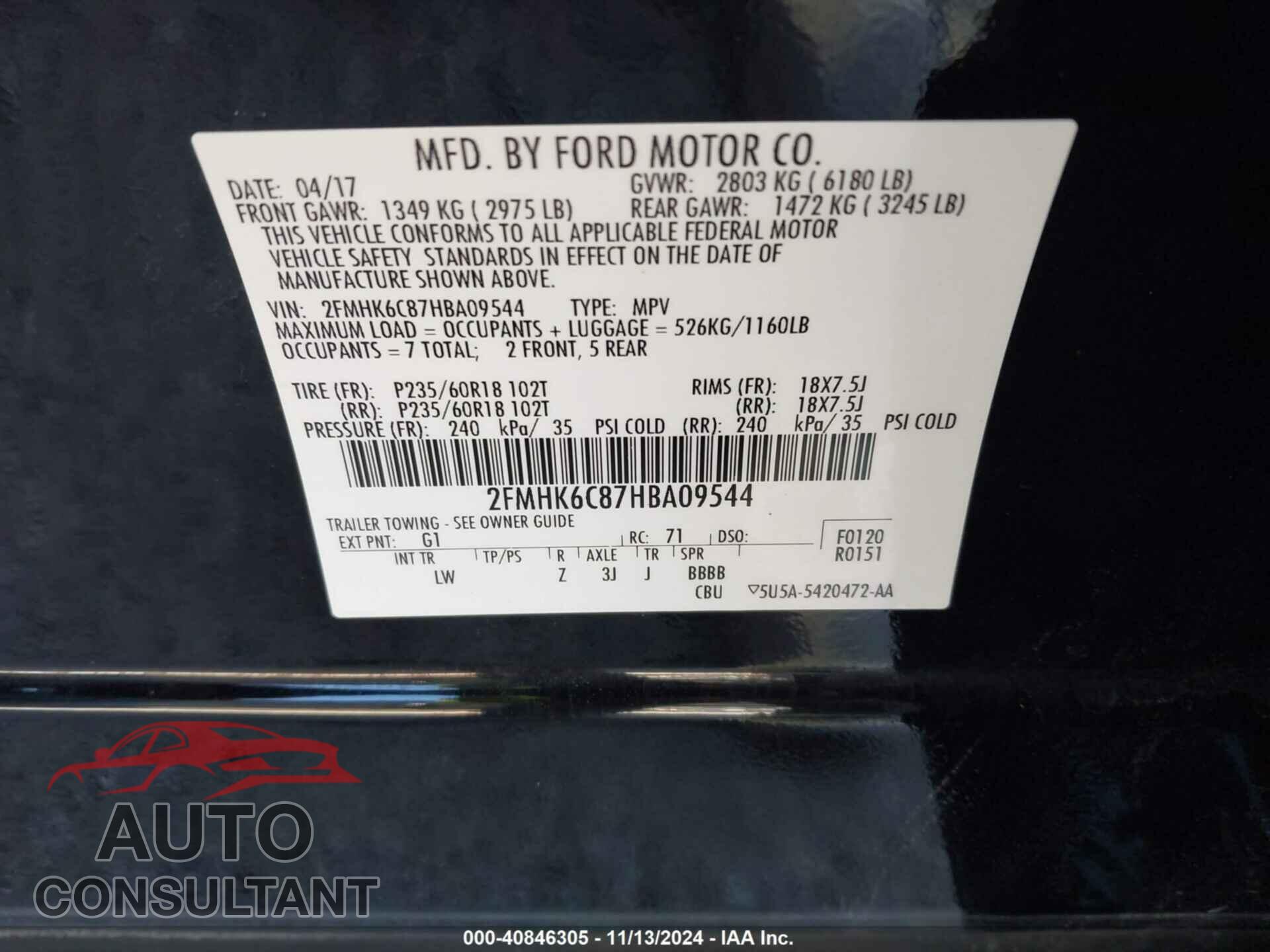 FORD FLEX 2017 - 2FMHK6C87HBA09544