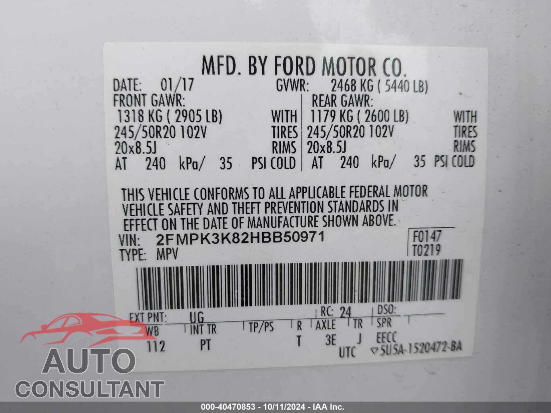 FORD EDGE 2017 - 2FMPK3K82HBB50971