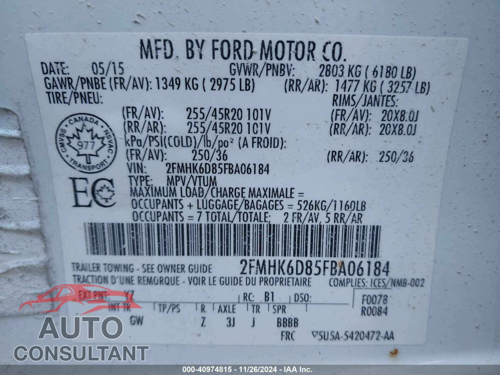 FORD FLEX 2015 - 2FMHK6D85FBA06184