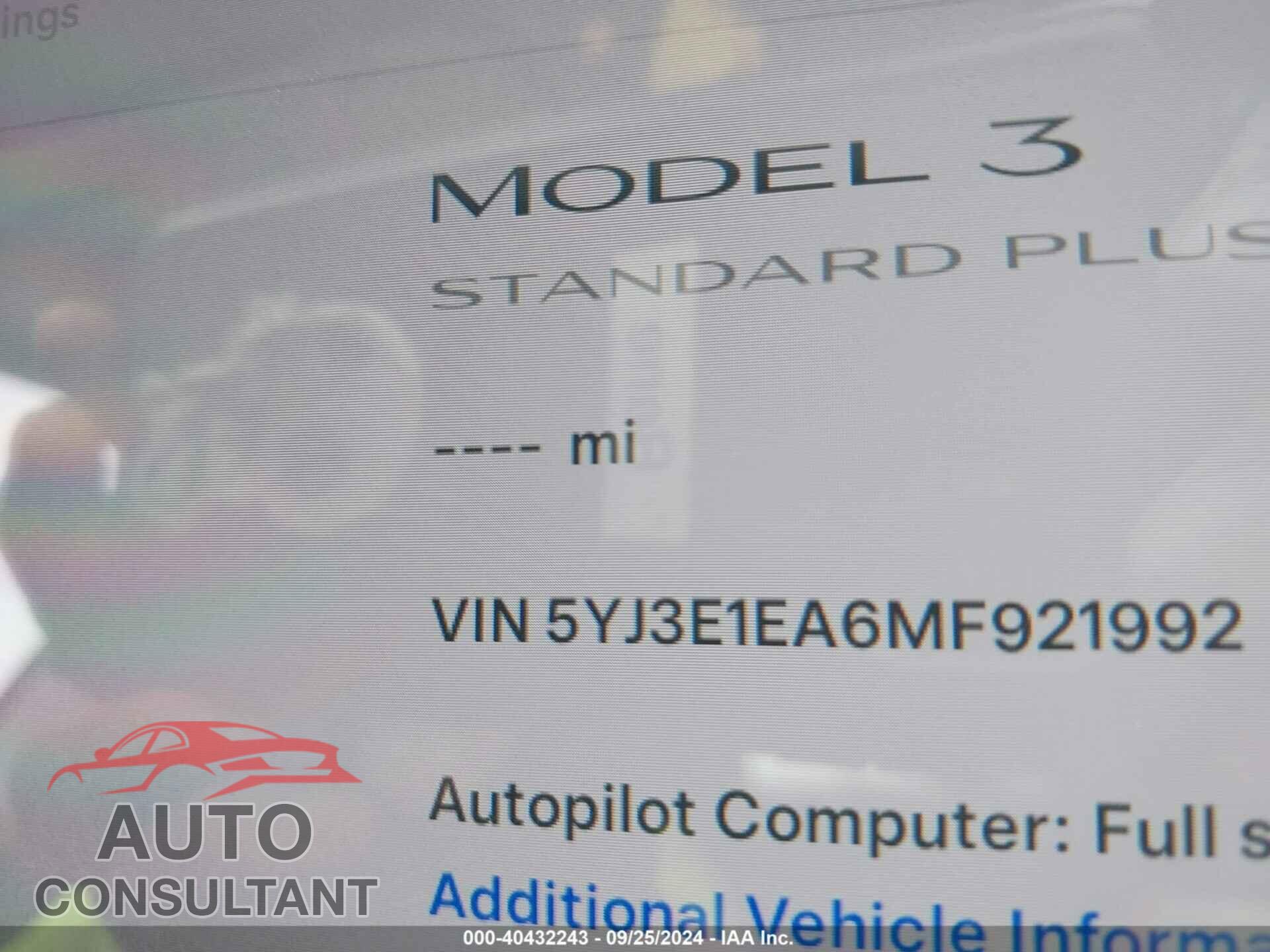 TESLA MODEL 3 2021 - 5YJ3E1EA6MF921992