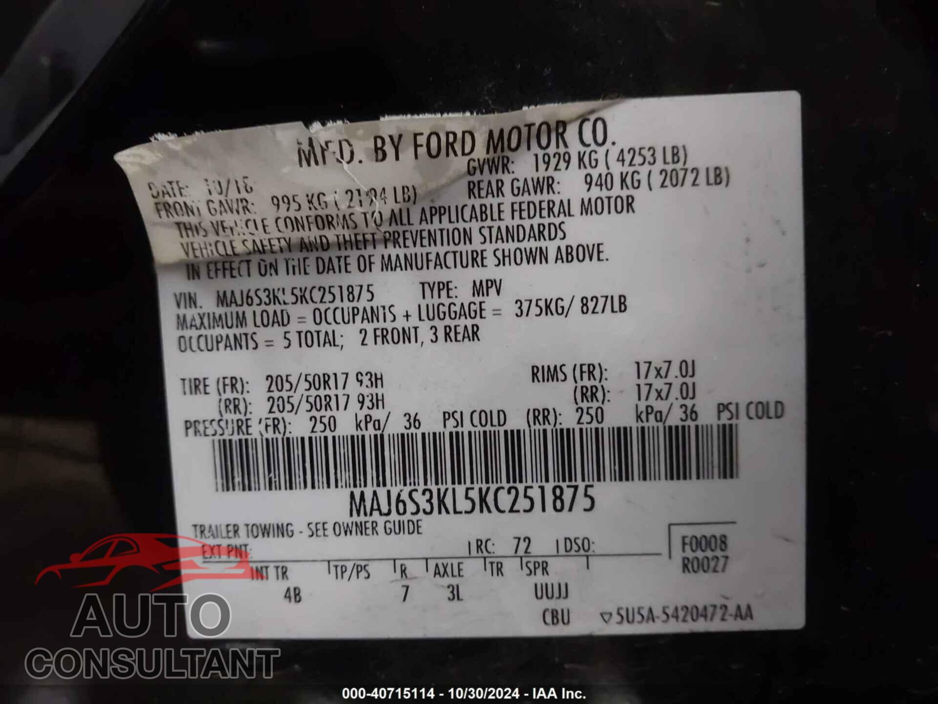 FORD ECOSPORT 2019 - MAJ6S3KL5KC251875