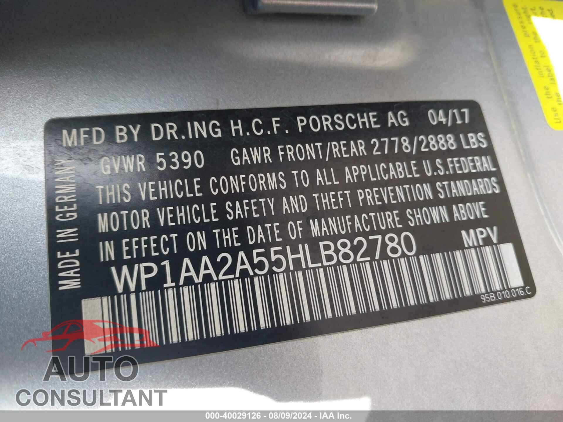 PORSCHE MACAN 2017 - WP1AA2A55HLB82780