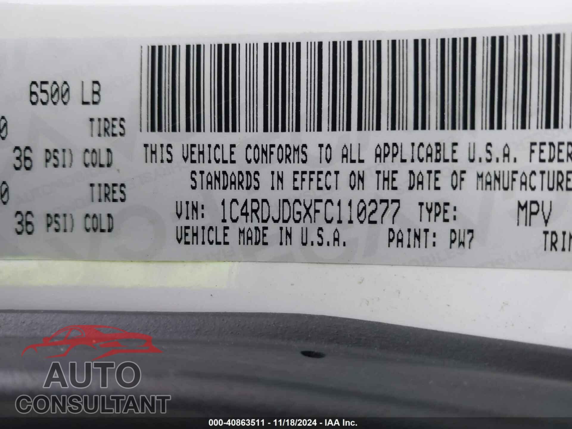 DODGE DURANGO 2015 - 1C4RDJDGXFC110277