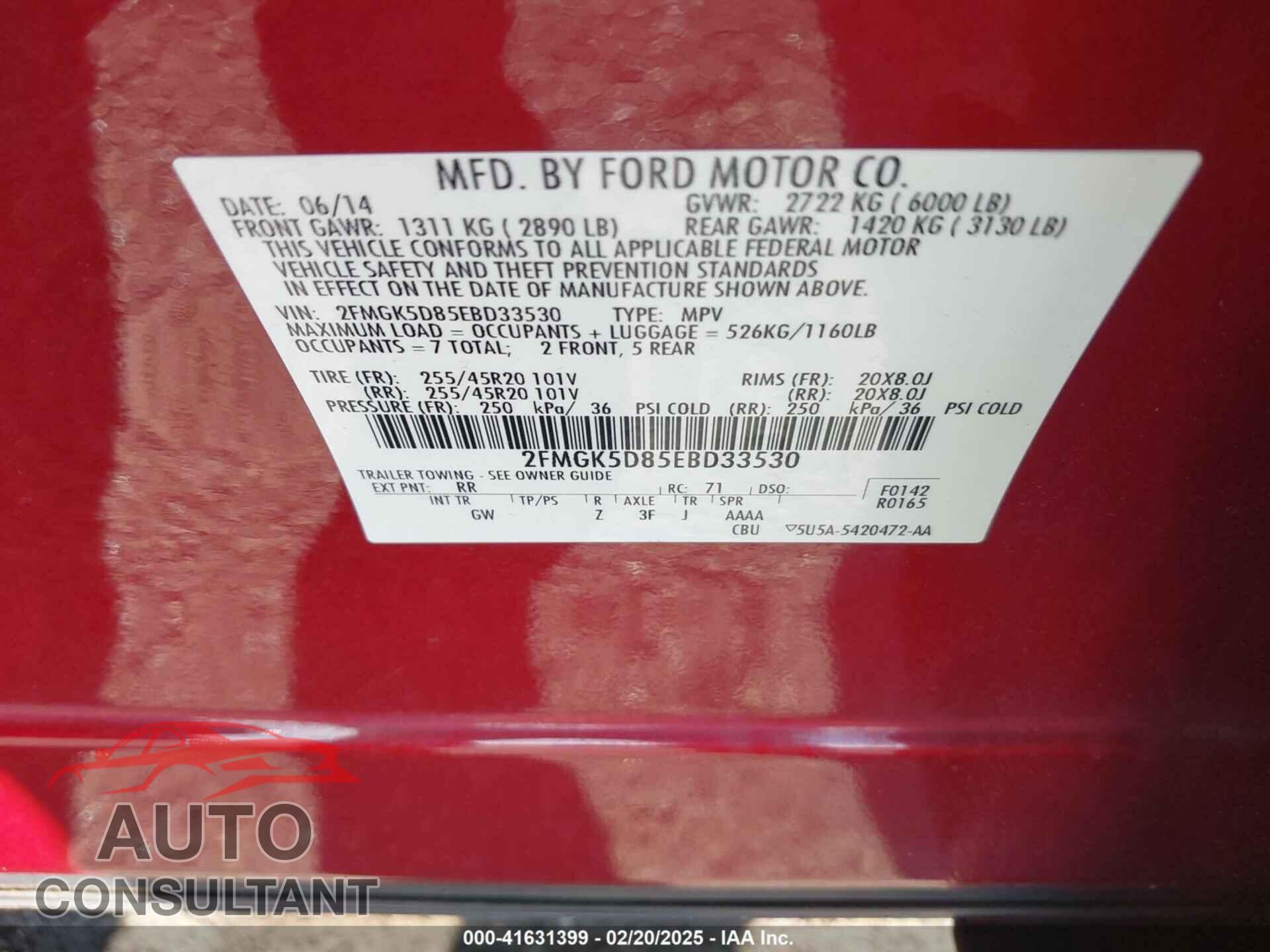 FORD FLEX 2014 - 2FMGK5D85EBD33530