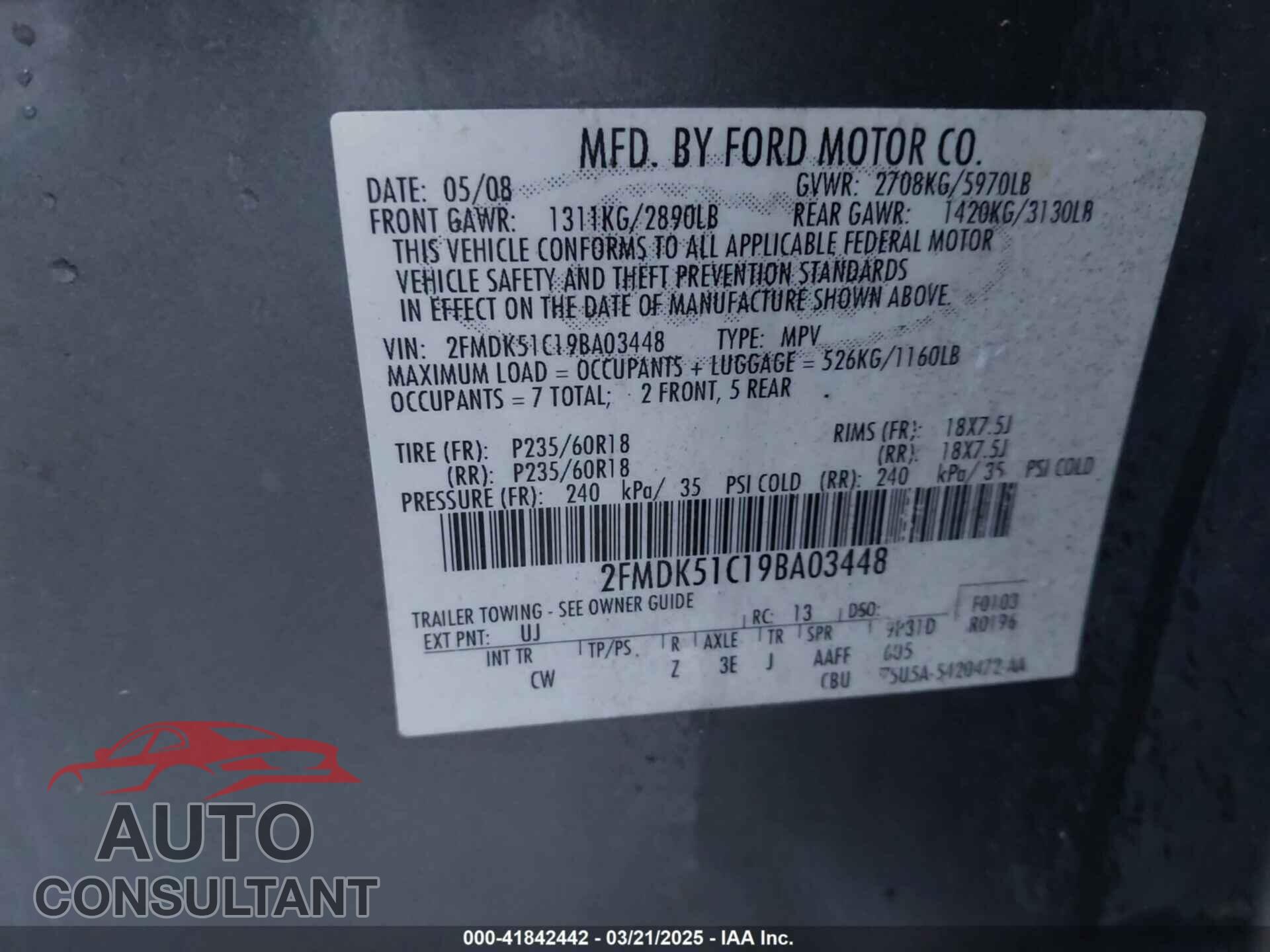 FORD FLEX 2009 - 2FMDK51C19BA03448
