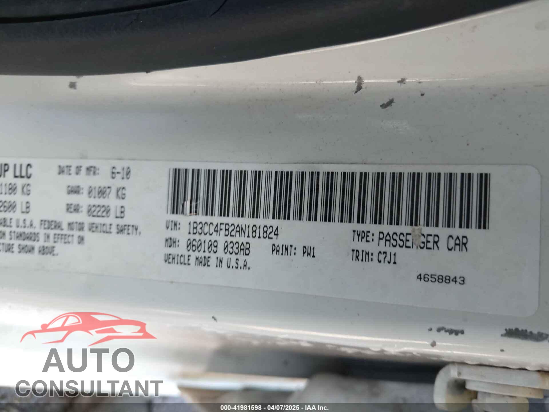 DODGE AVENGER 2010 - 1B3CC4FB2AN181824