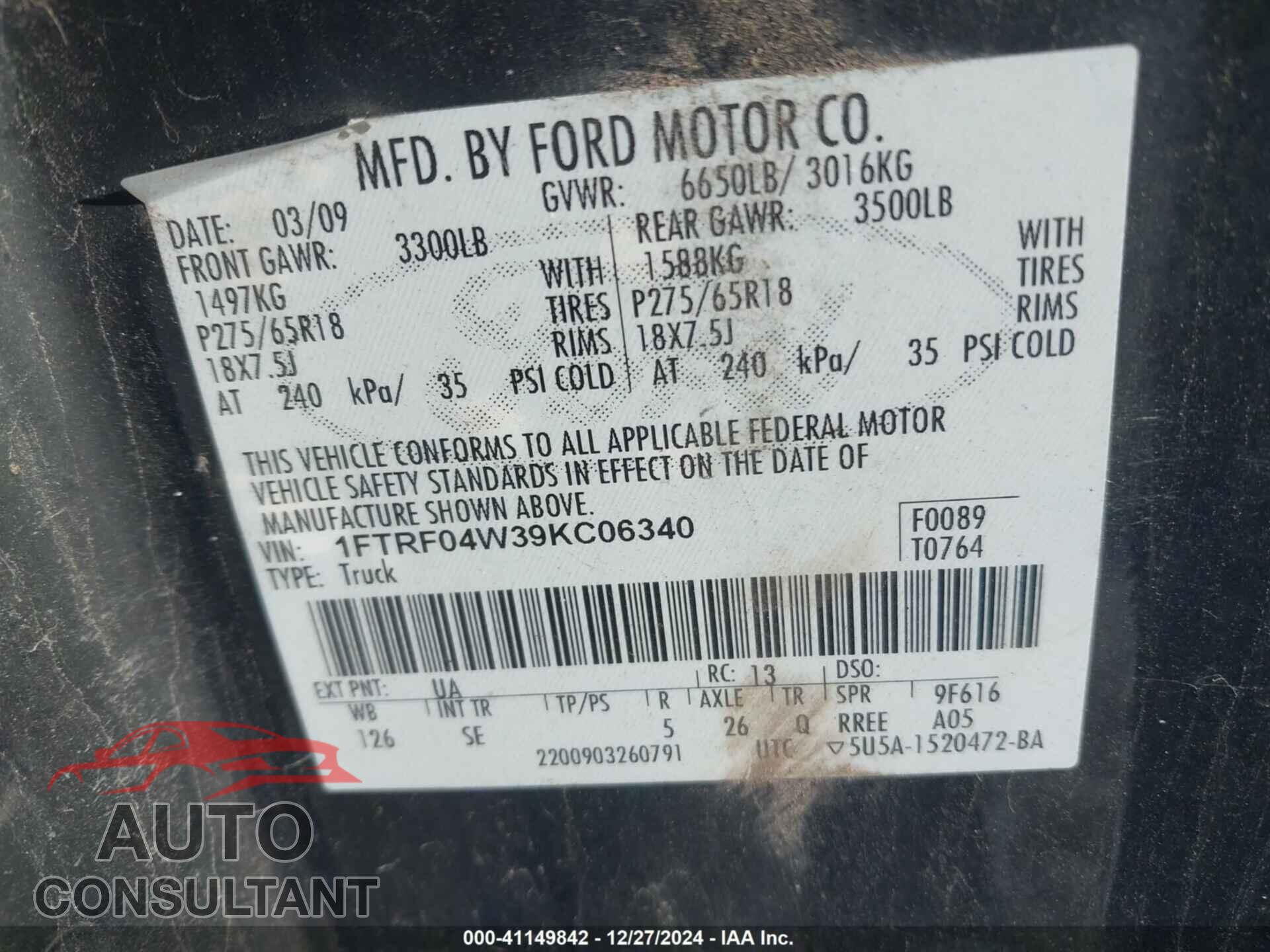 FORD F-150 2009 - 1FTRF04W39KC06340