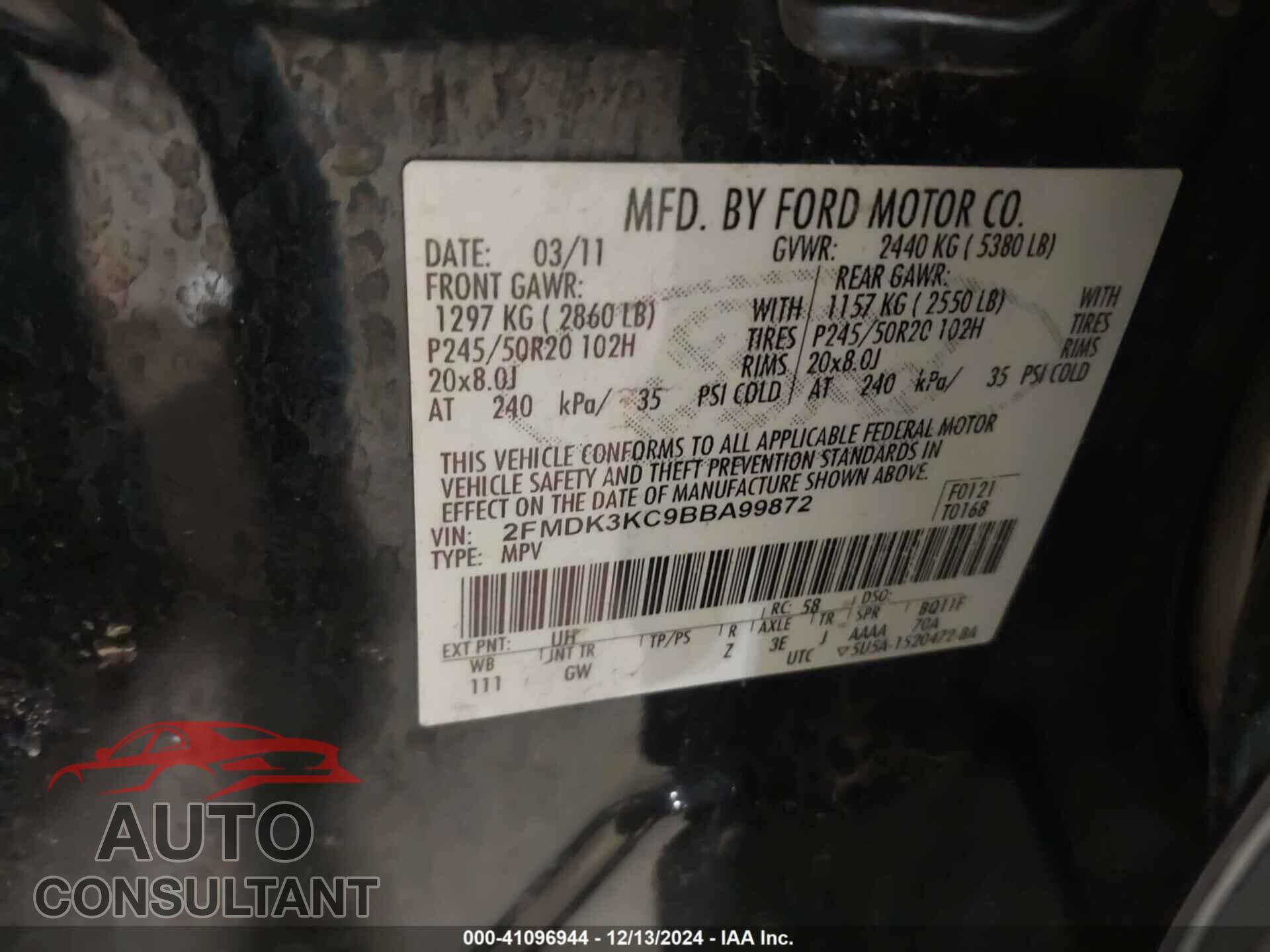 FORD EDGE 2011 - 2FMDK3KC9BBA99872