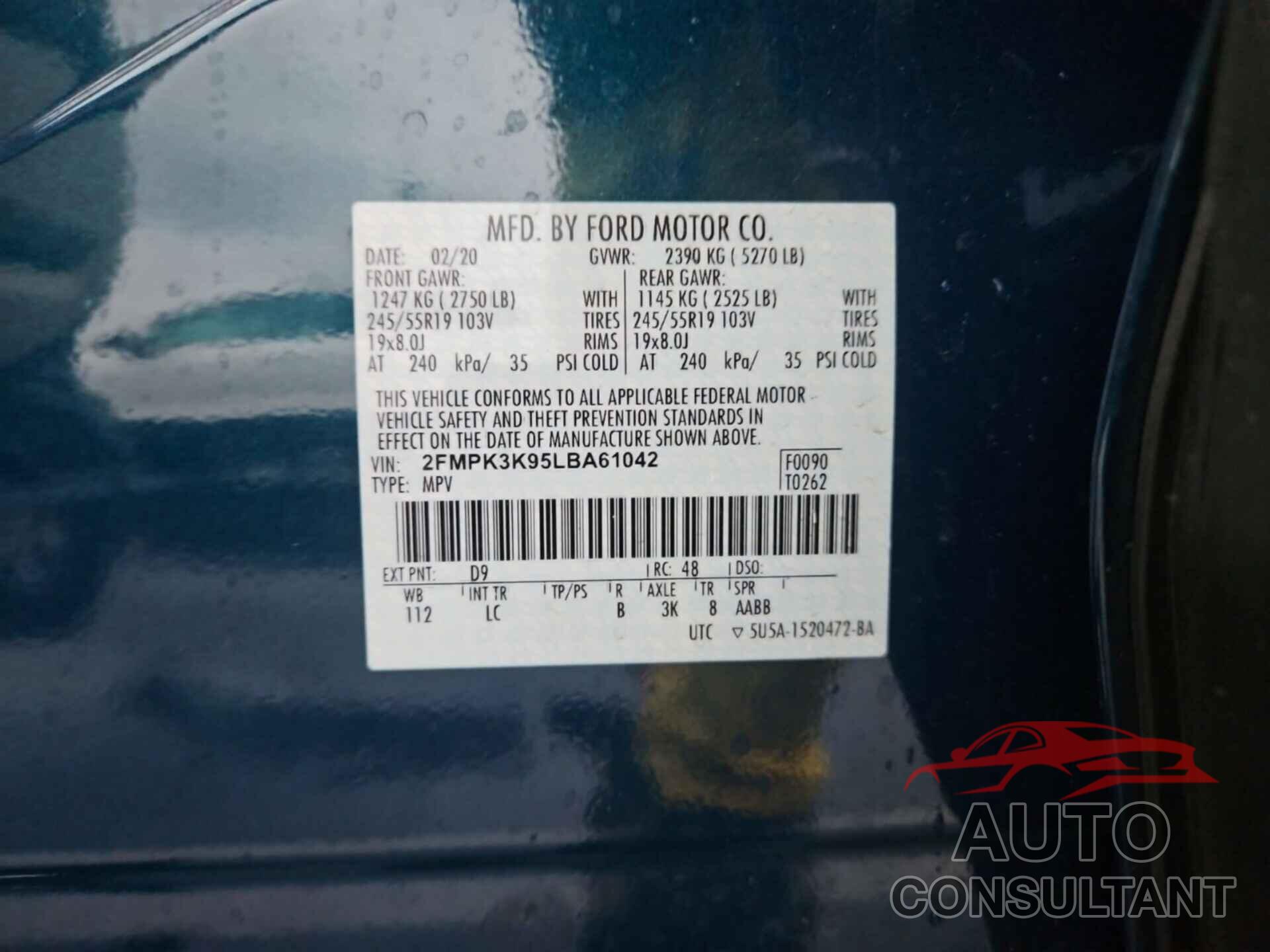 FORD EDGE 2020 - 2FMPK3K95LBA61042