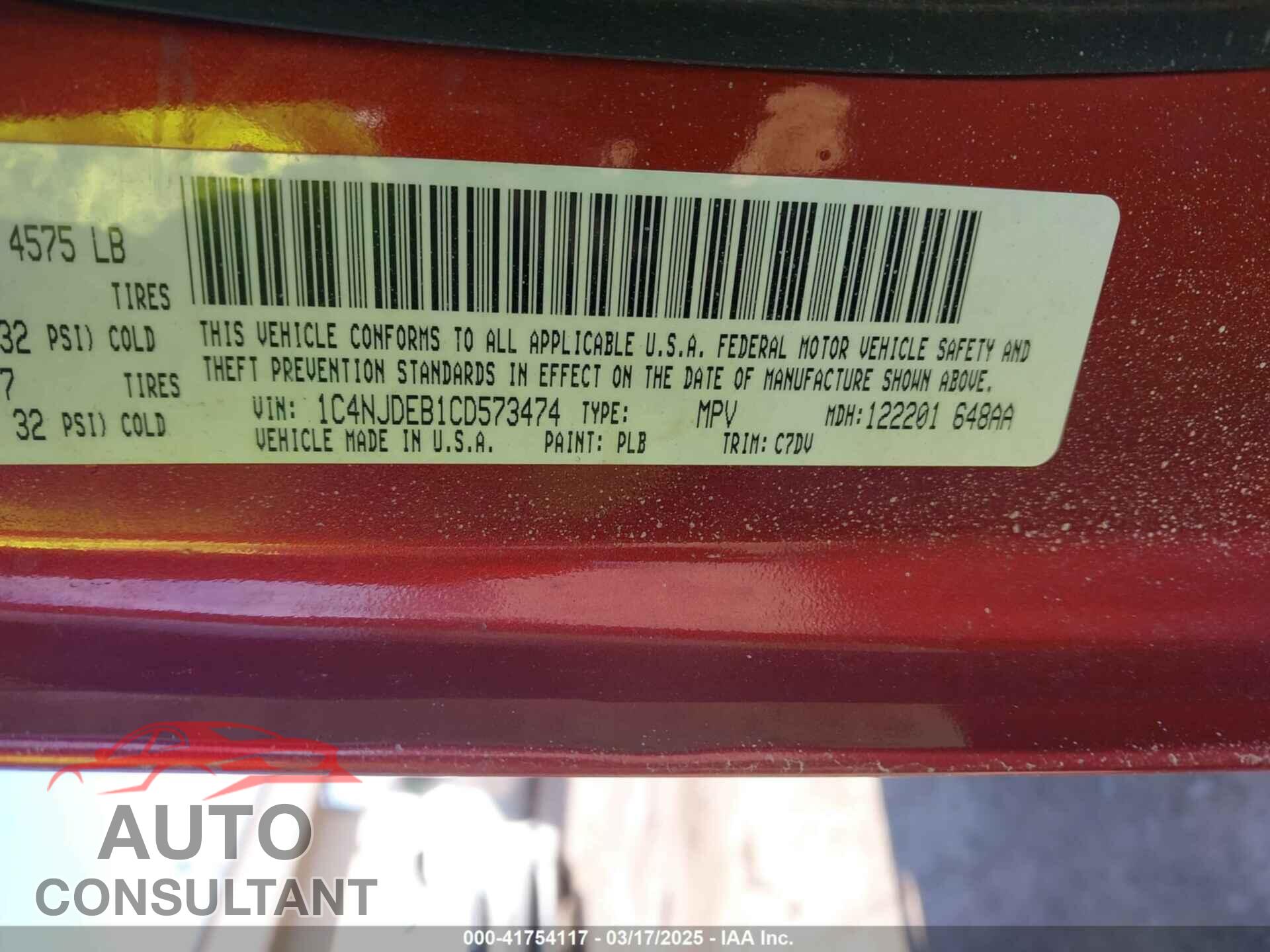 JEEP COMPASS 2012 - 1C4NJDEB1CD573474