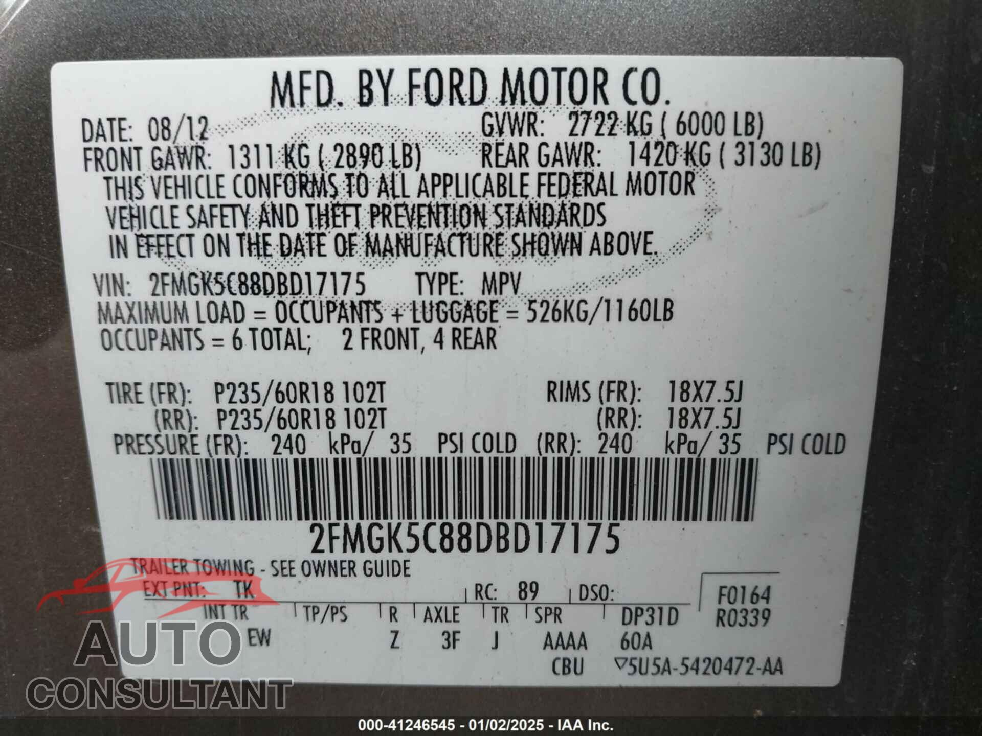 FORD FLEX 2013 - 2FMGK5C88DBD17175