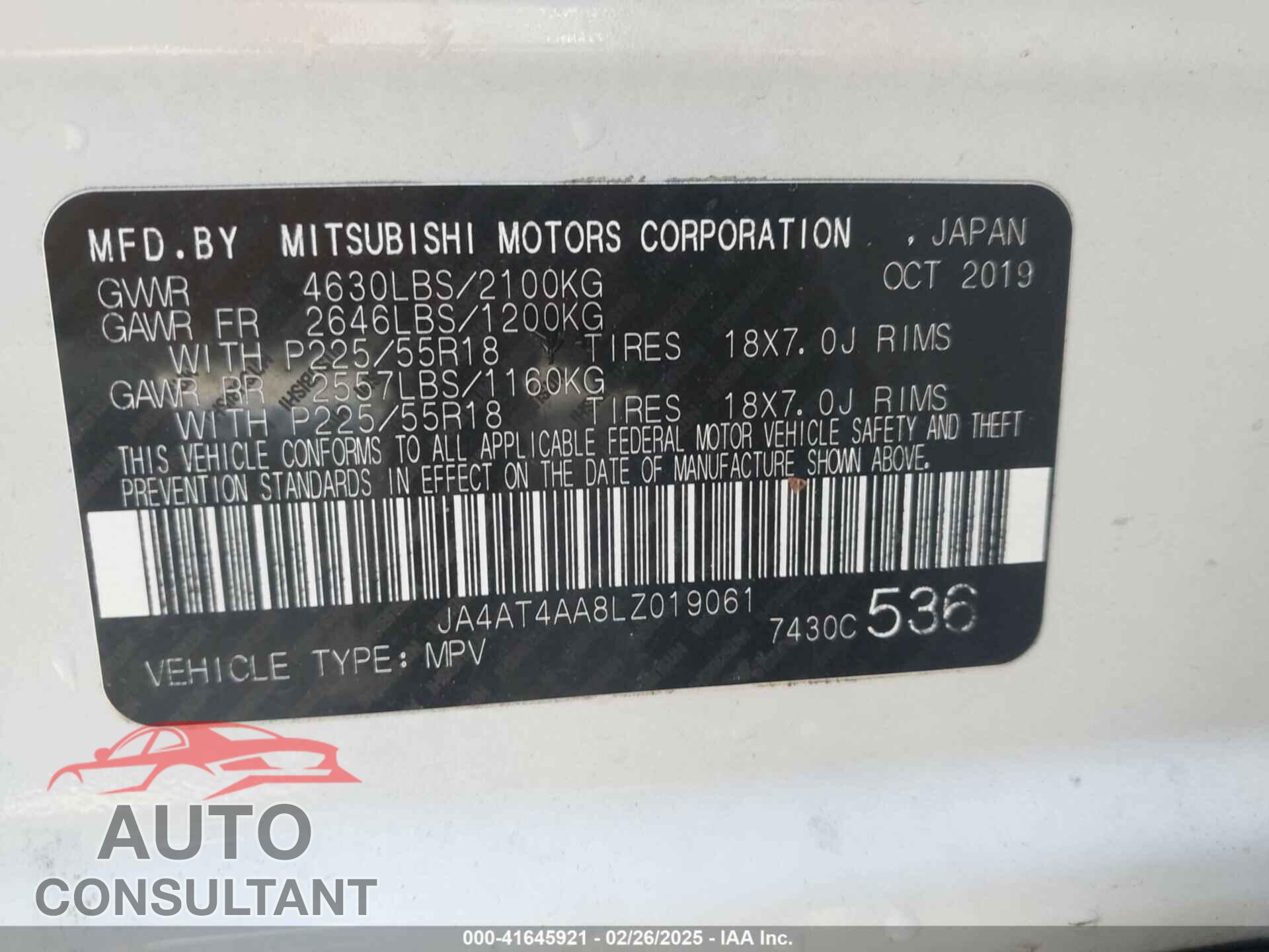 MITSUBISHI ECLIPSE CROSS 2020 - JA4AT4AA8LZ019061