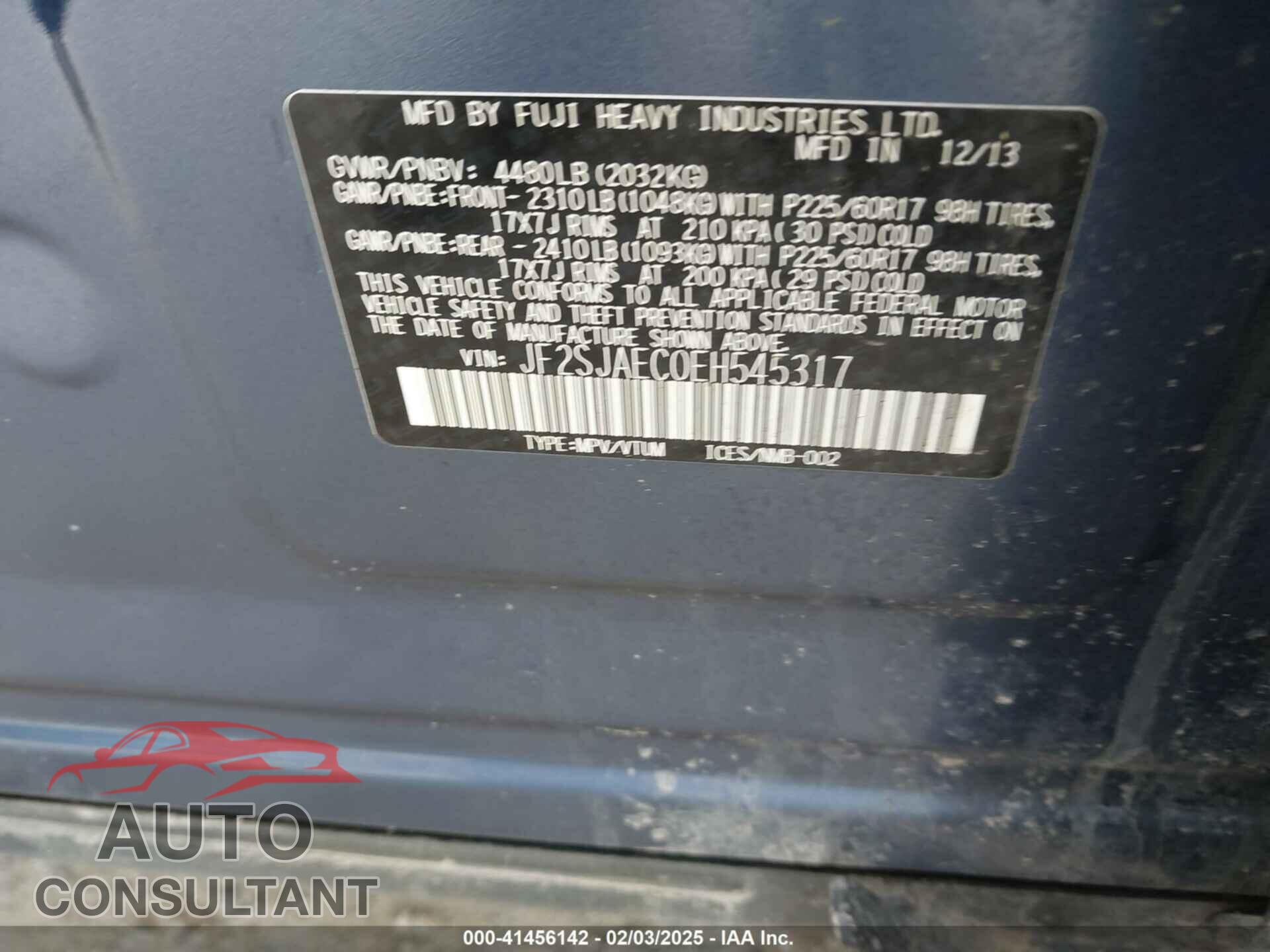 SUBARU FORESTER 2014 - JF2SJAEC0EH545317