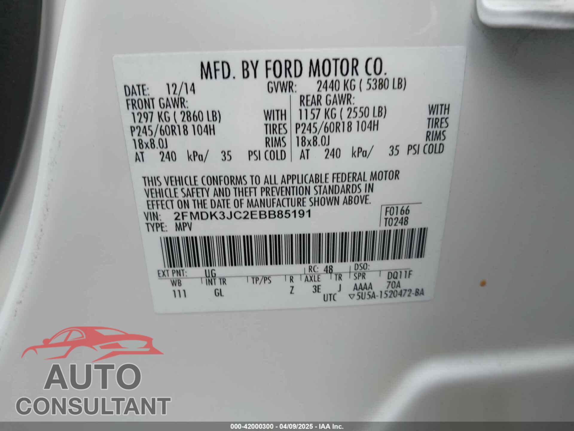 FORD EDGE 2014 - 2FMDK3JC2EBB85191