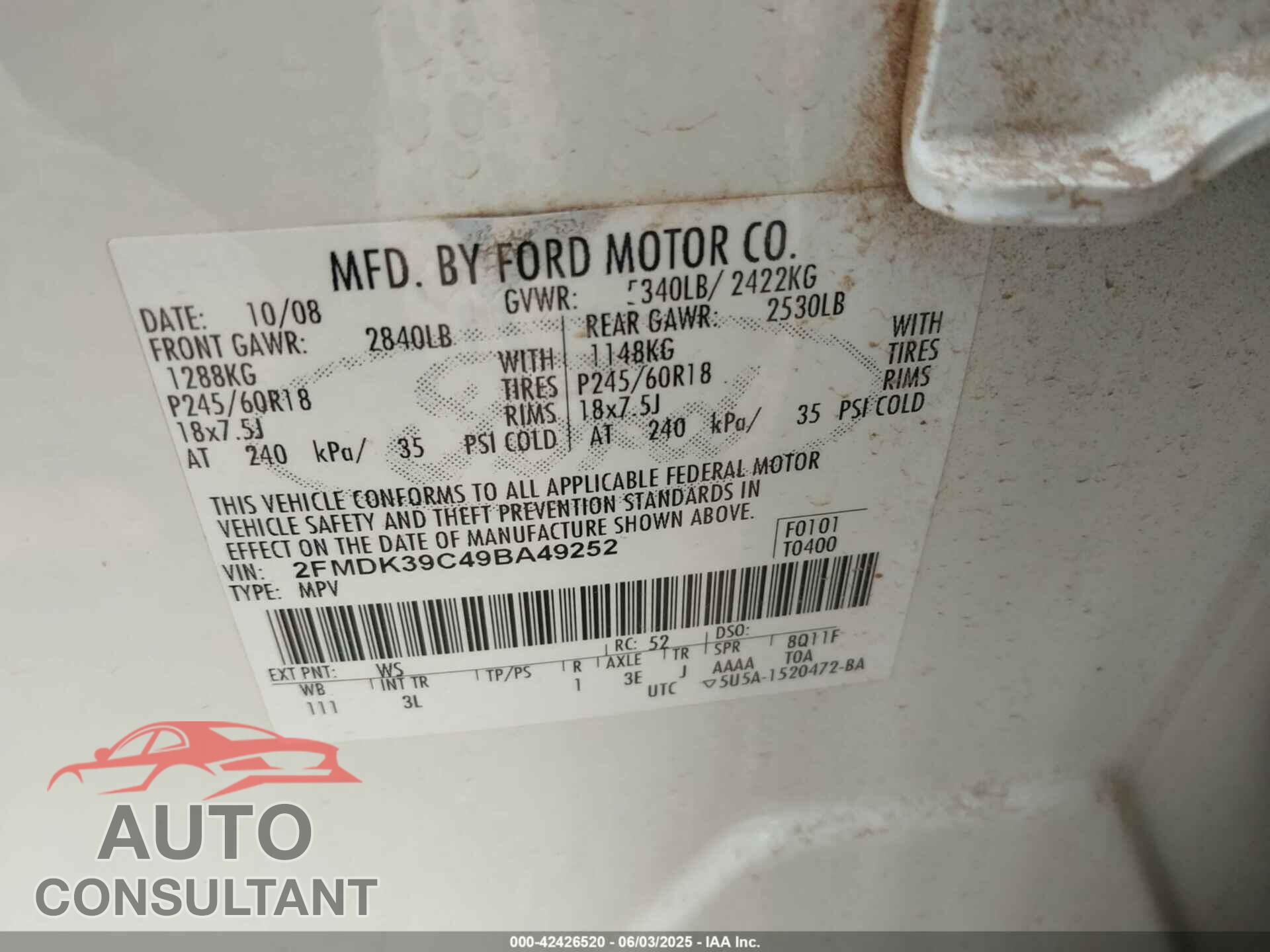 FORD EDGE 2009 - 2FMDK39C49BA49252