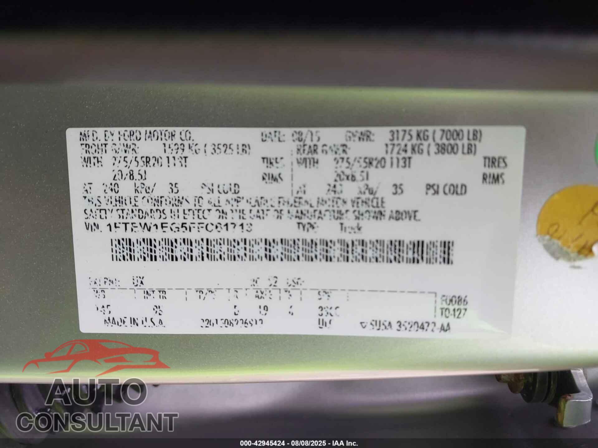 FORD F-150 2015 - 1FTEW1EG5FFC61713