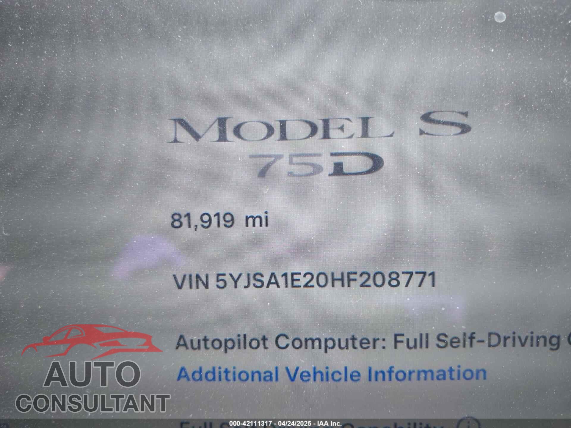 TESLA MODEL S 2017 - 5YJSA1E20HF208771