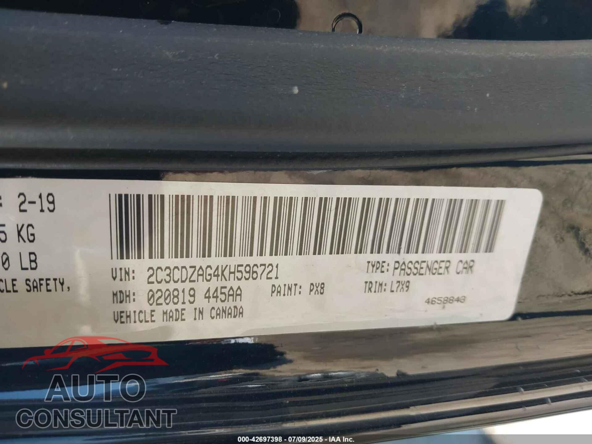 DODGE CHALLENGER 2019 - 2C3CDZAG4KH596721
