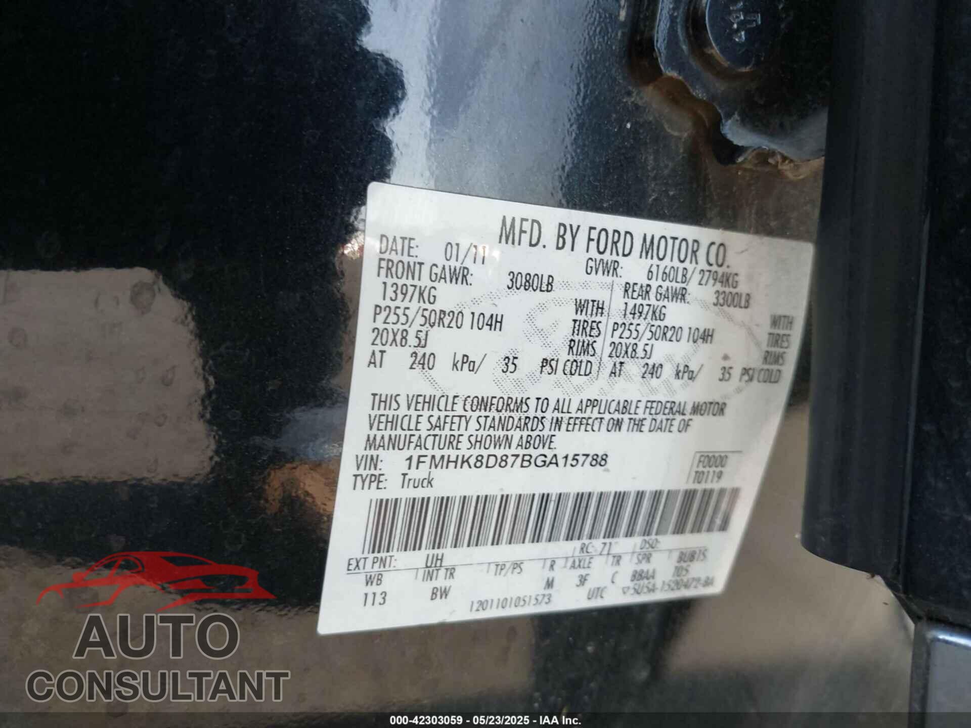 FORD EXPLORER 2011 - 1FMHK8D87BGA15788