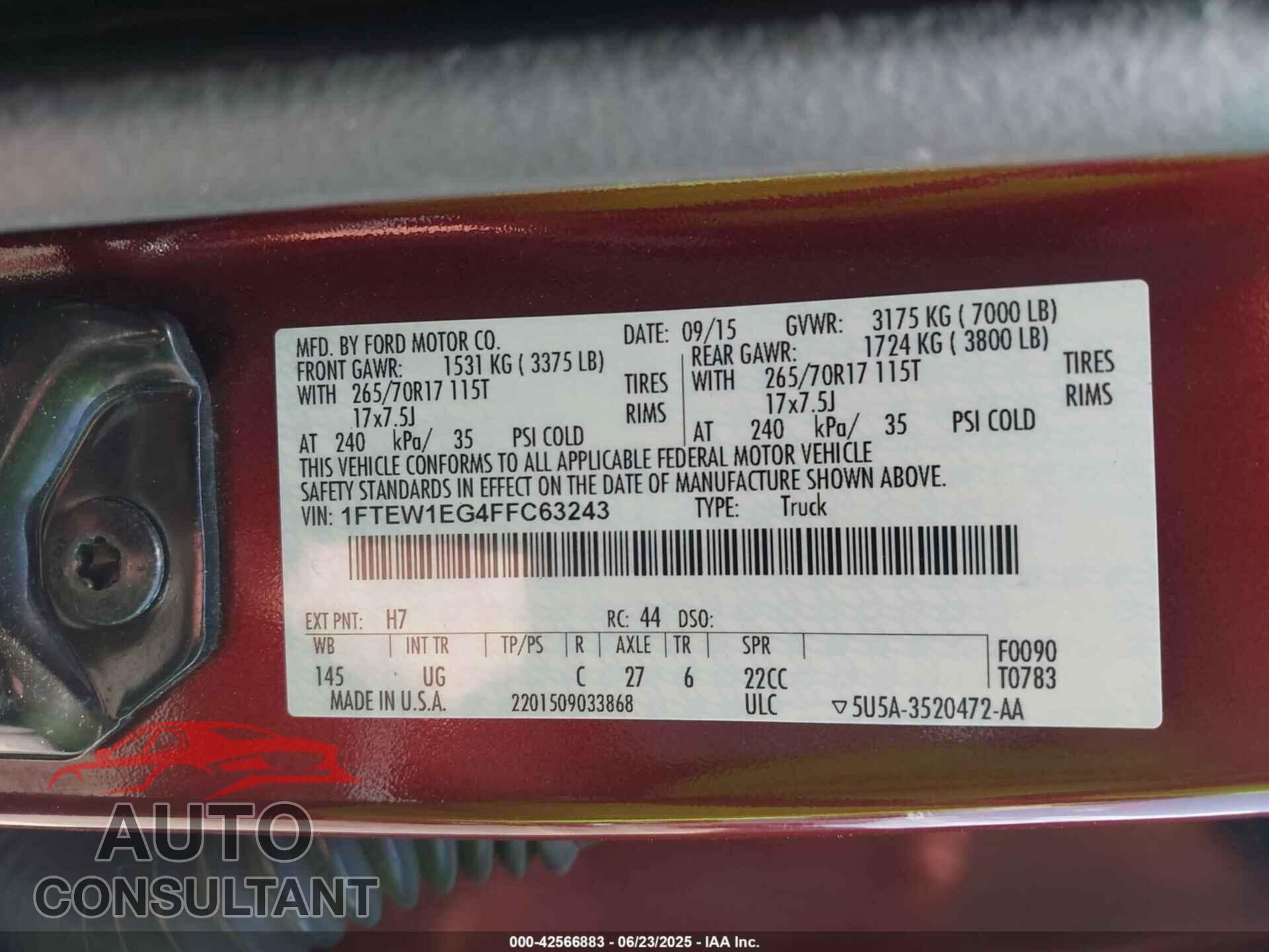 FORD F-150 2015 - 1FTEW1EG4FFC63243