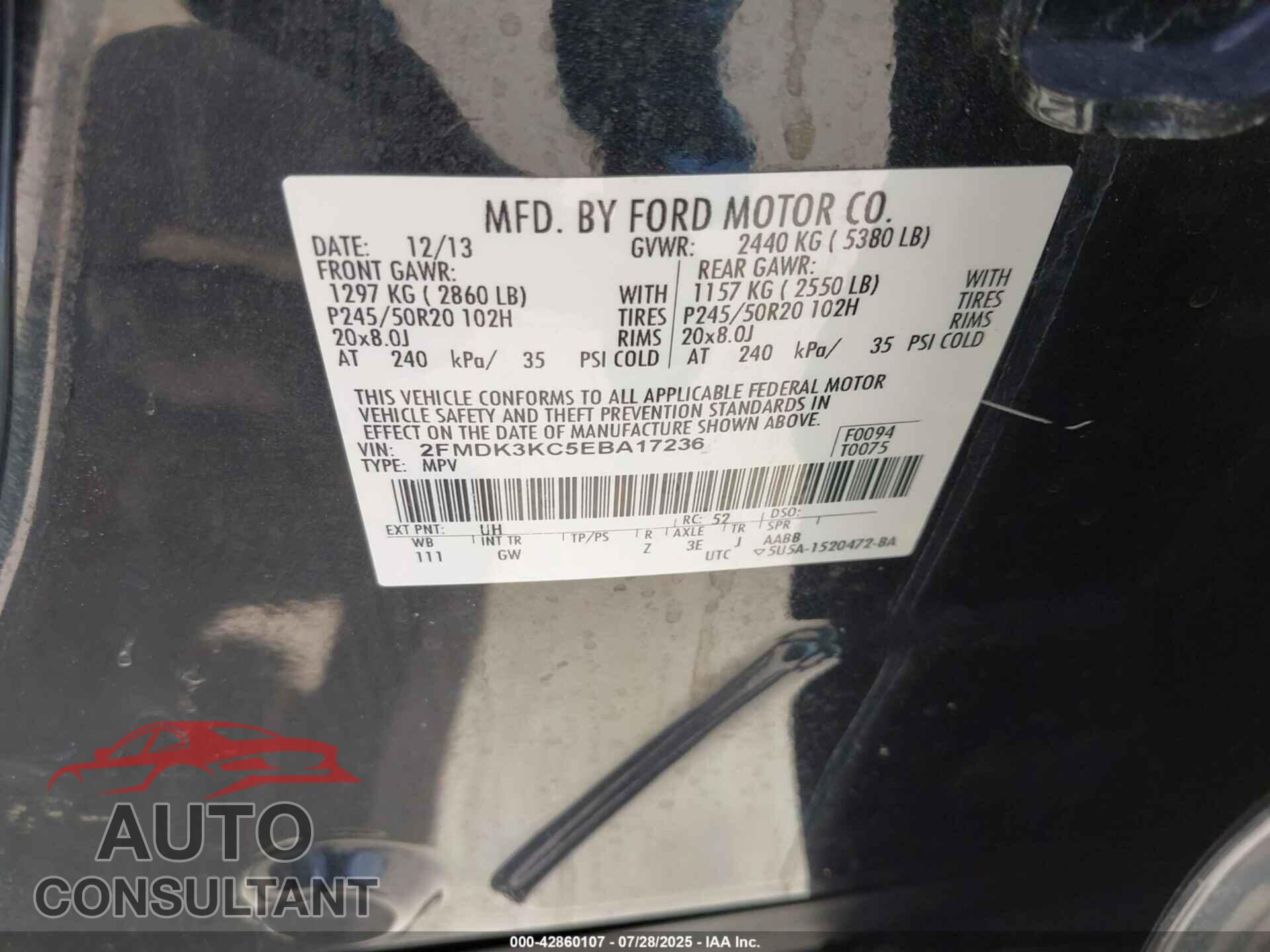 FORD EDGE 2014 - 2FMDK3KC5EBA17236