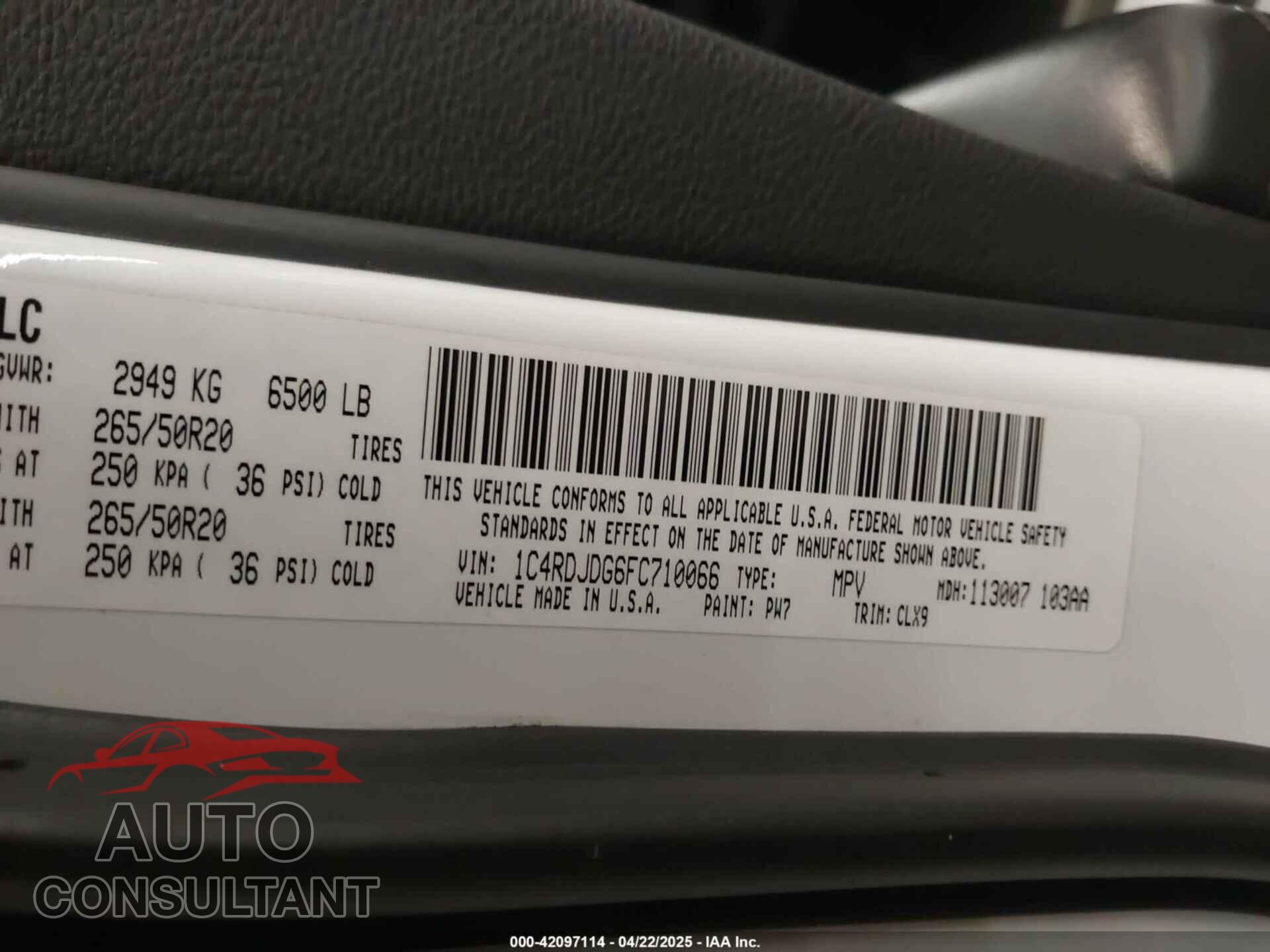 DODGE DURANGO 2015 - 1C4RDJDG6FC710066