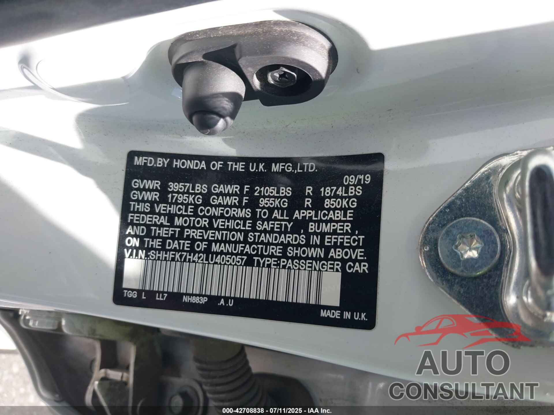 HONDA CIVIC 2020 - SHHFK7H42LU405057