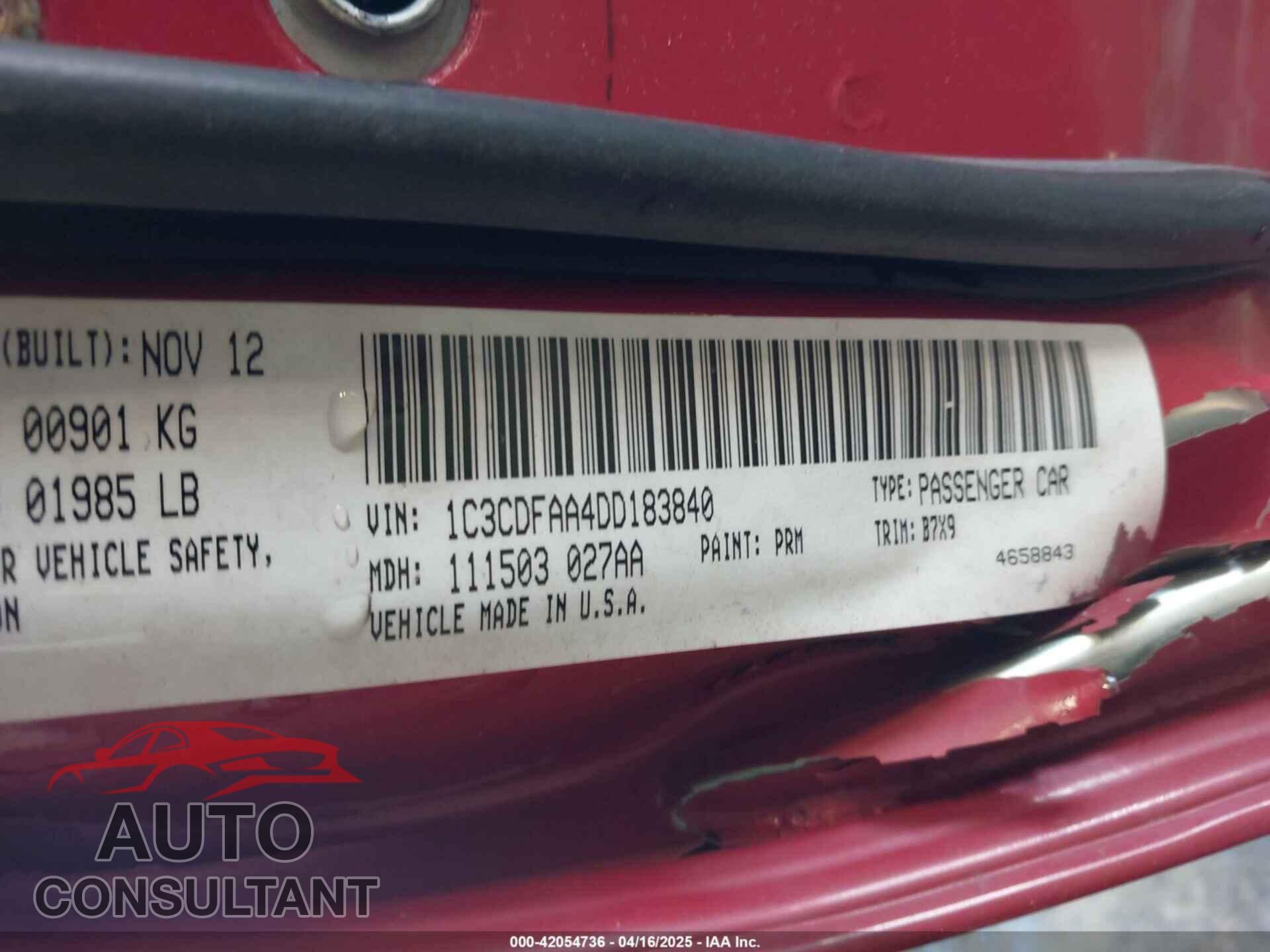 DODGE DART 2013 - 1C3CDFAA4DD183840