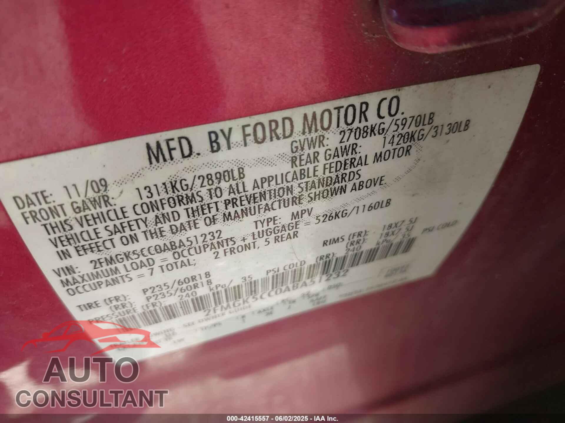 FORD FLEX 2010 - 2FMGK5CC0ABA51232