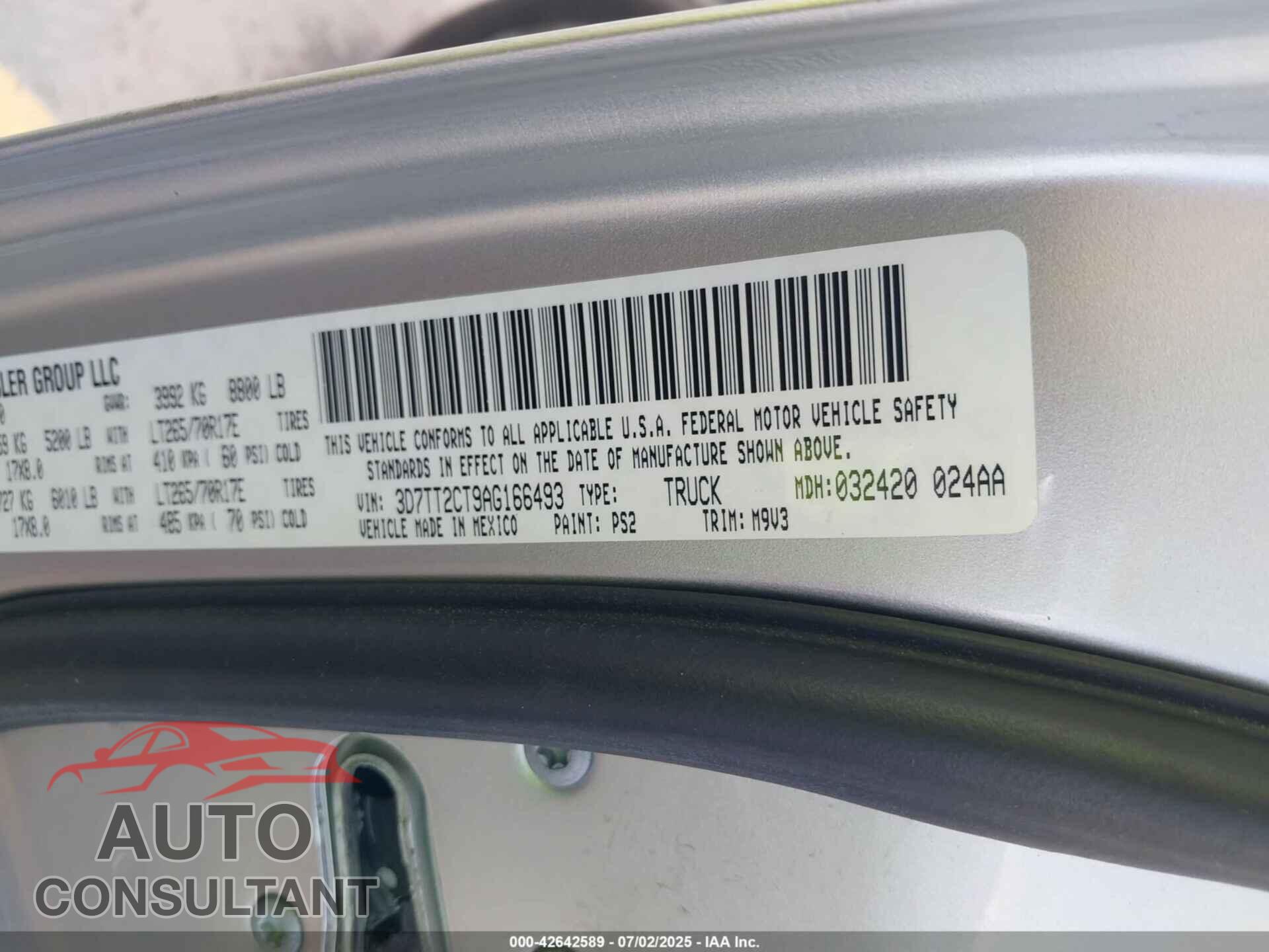 DODGE RAM 2500 2010 - 3D7TT2CT9AG166493