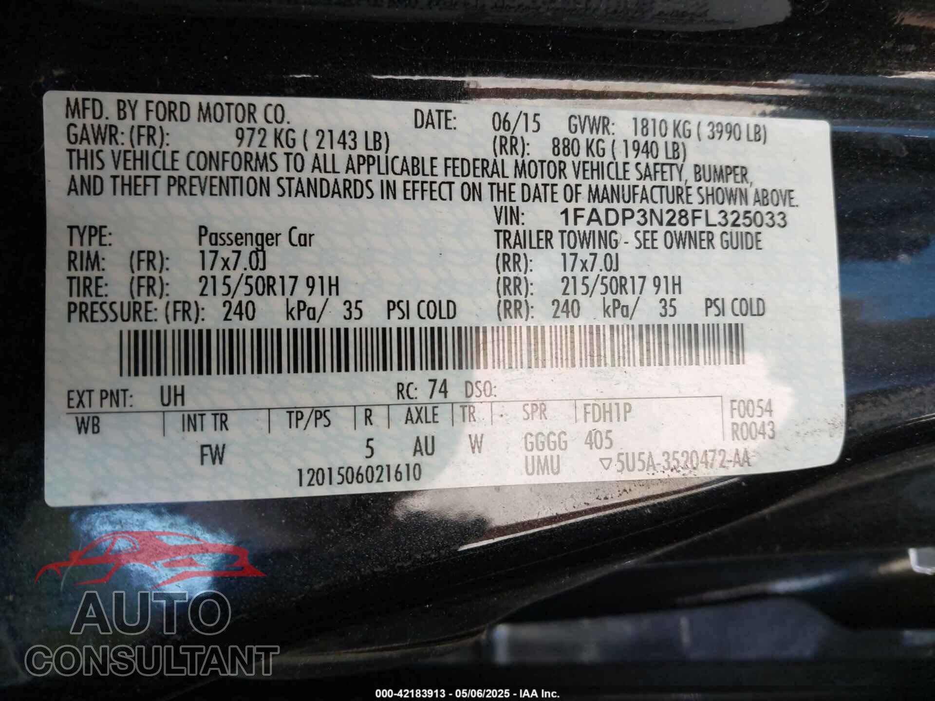 FORD FOCUS 2015 - 1FADP3N28FL325033