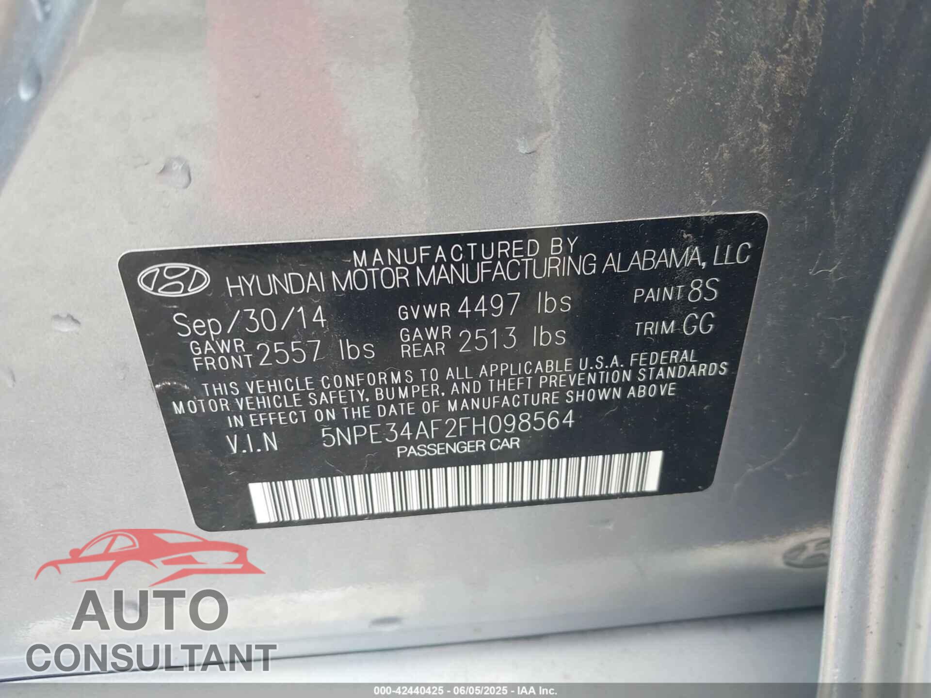 HYUNDAI SONATA 2015 - 5NPE34AF2FH098564