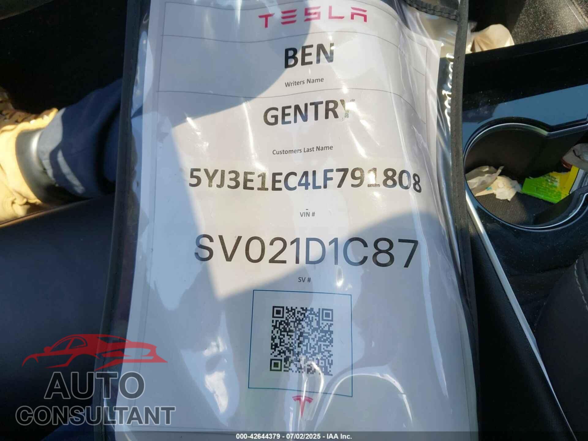 TESLA MODEL 3 2020 - 5YJ3E1EC4LF791808
