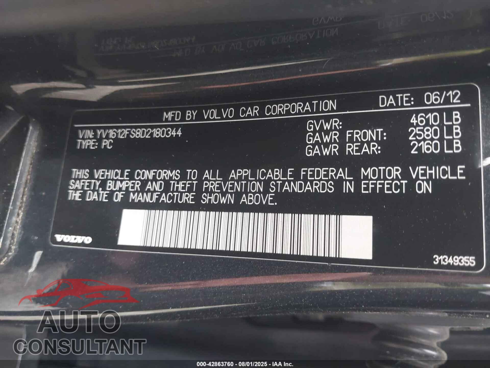 VOLVO S60 2013 - YV1612FS8D2180344