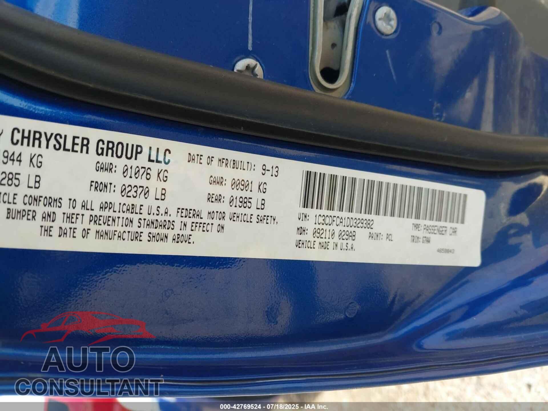DODGE DART 2013 - 1C3CDFCA1DD329382