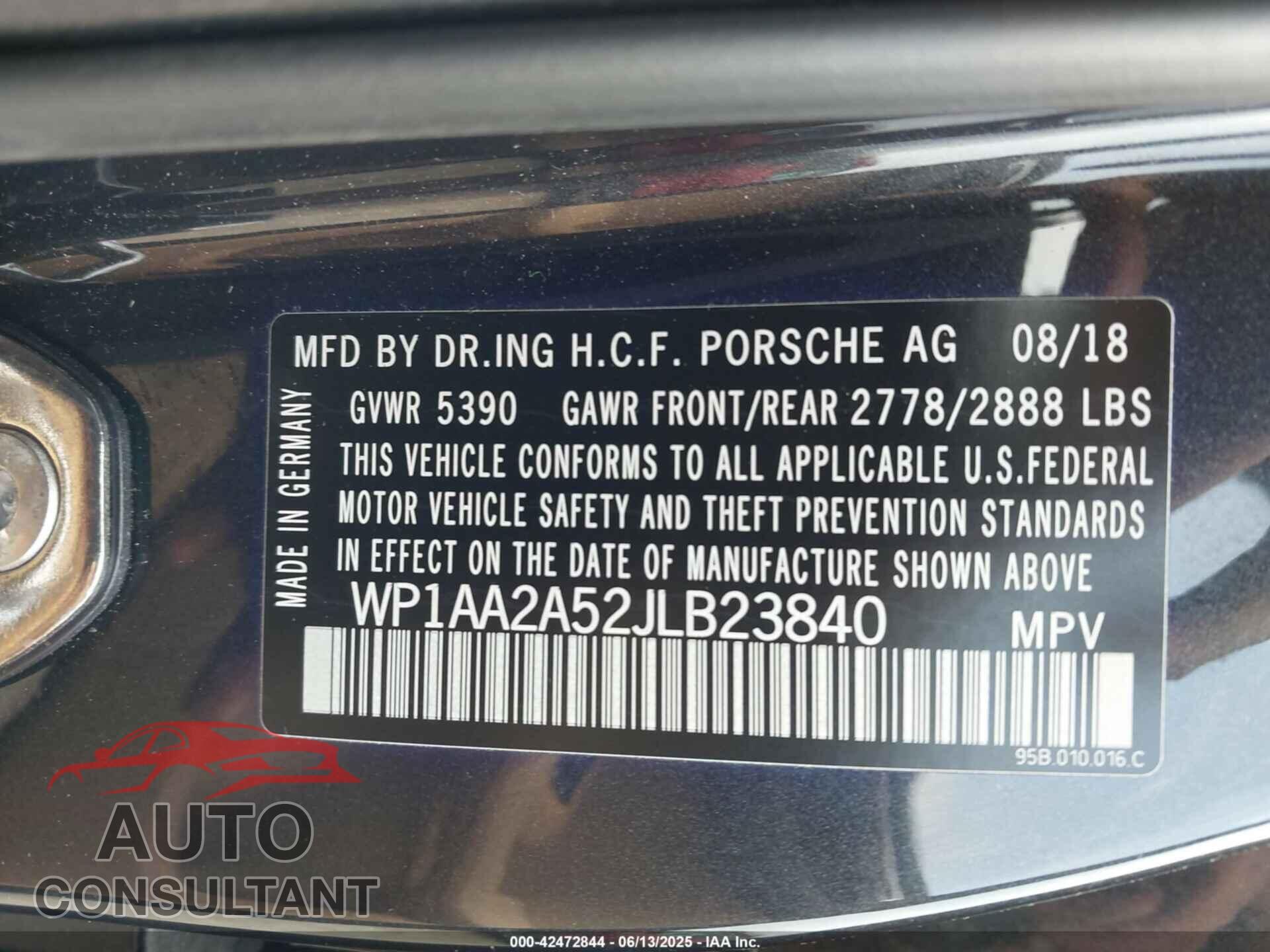PORSCHE MACAN 2018 - WP1AA2A52JLB23840