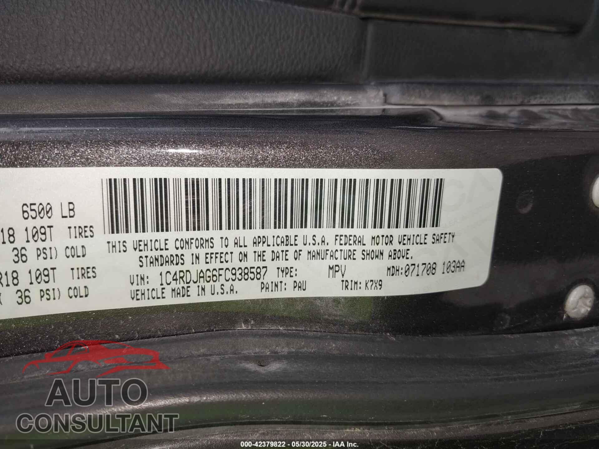 DODGE DURANGO 2015 - 1C4RDJAG6FC938587