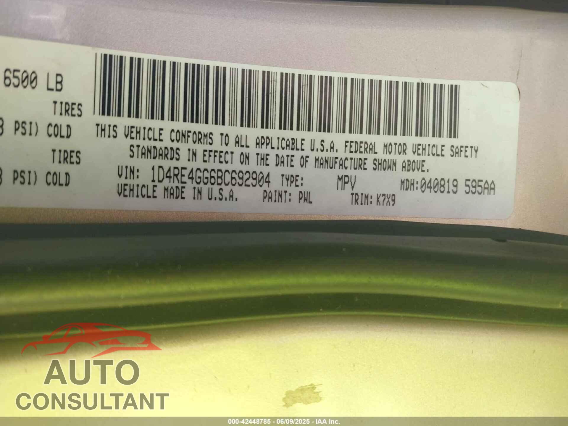 DODGE DURANGO 2011 - 1D4RE4GG6BC692904