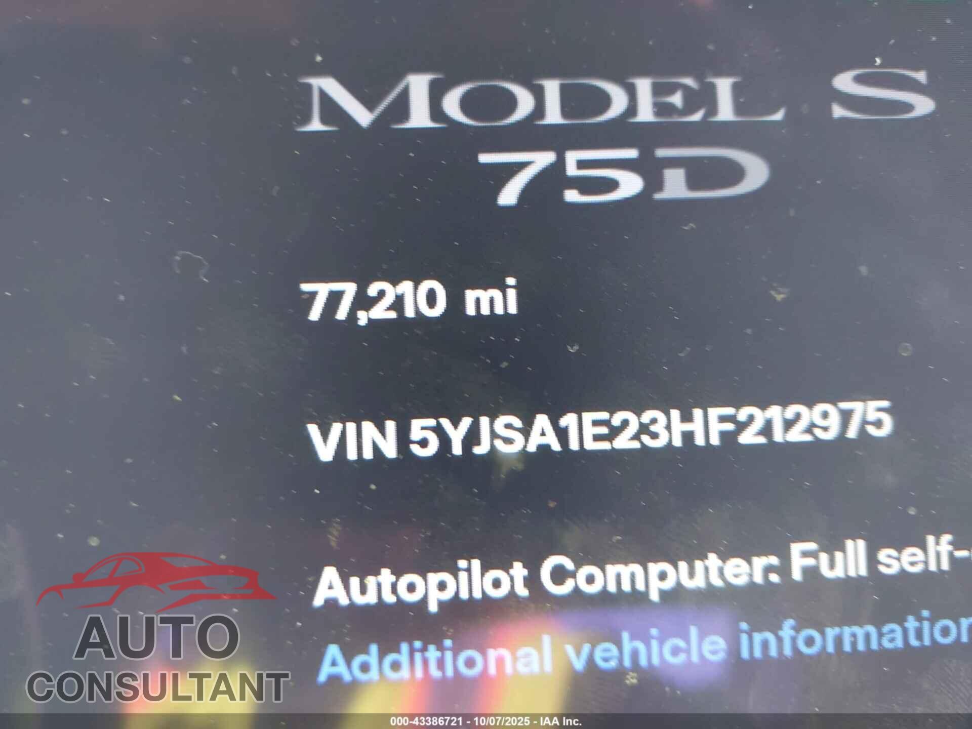TESLA MODEL S 2017 - 5YJSA1E23HF212975