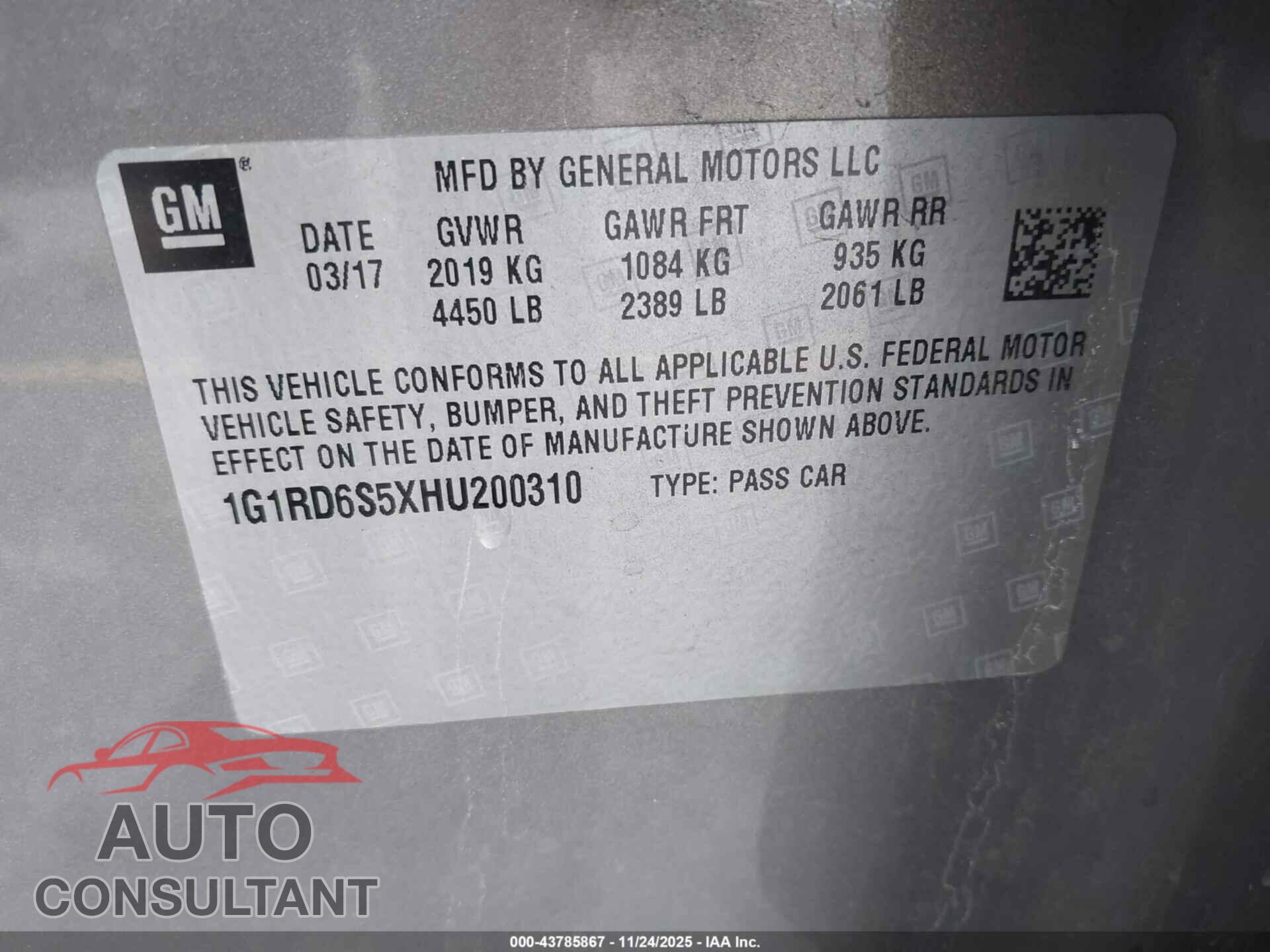 CHEVROLET VOLT 2017 - 1G1RD6S5XHU200310